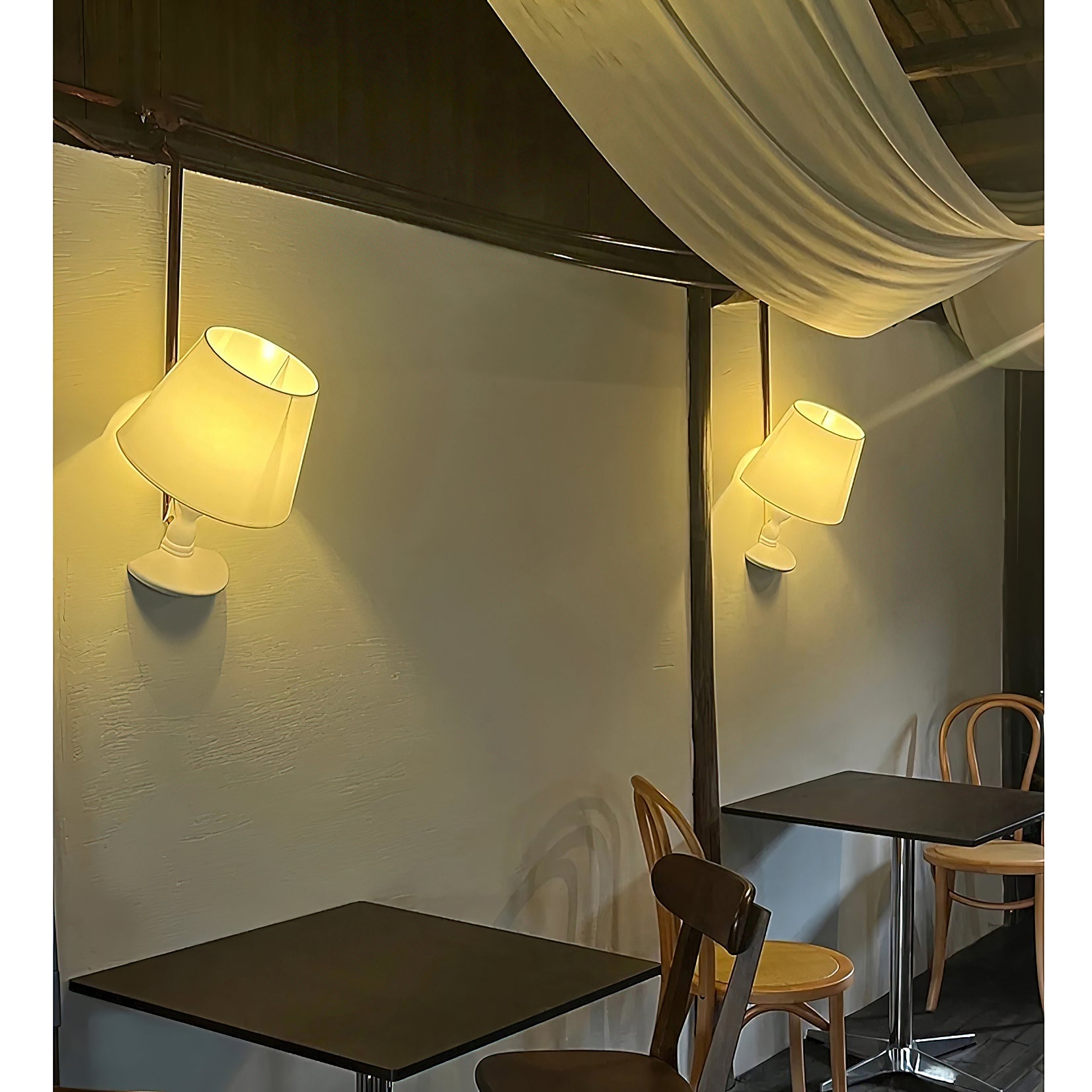 The lamp positioned for ambient lighting in a living room.