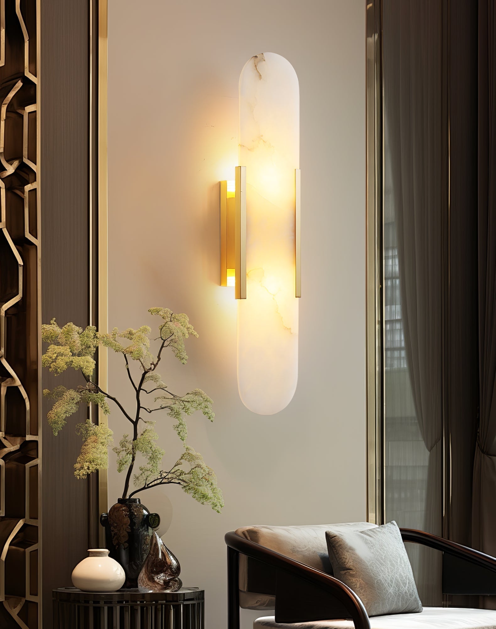 Bano Oblong Alabaster Wall Light-Neutral Decor