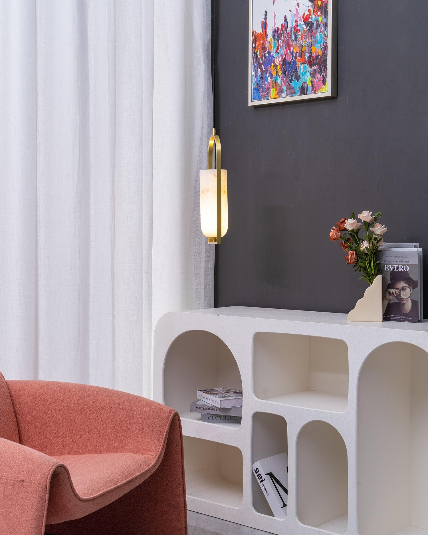 Svala Arch Alabaster Pendant Light-Neutral Decor