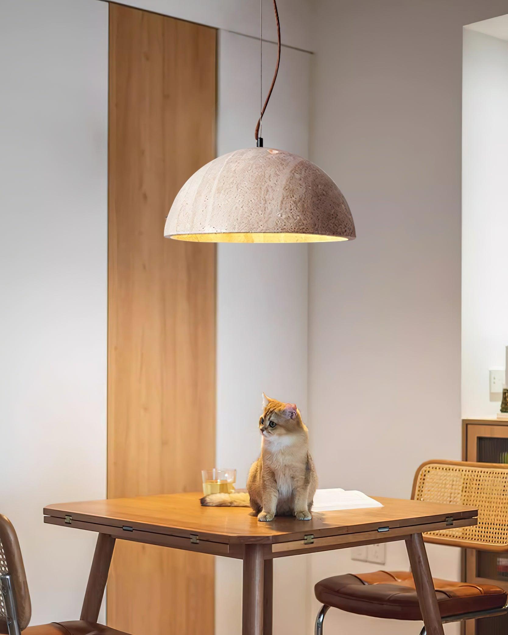 Ritta Pendant Light Travertine Dome Shade Industrial