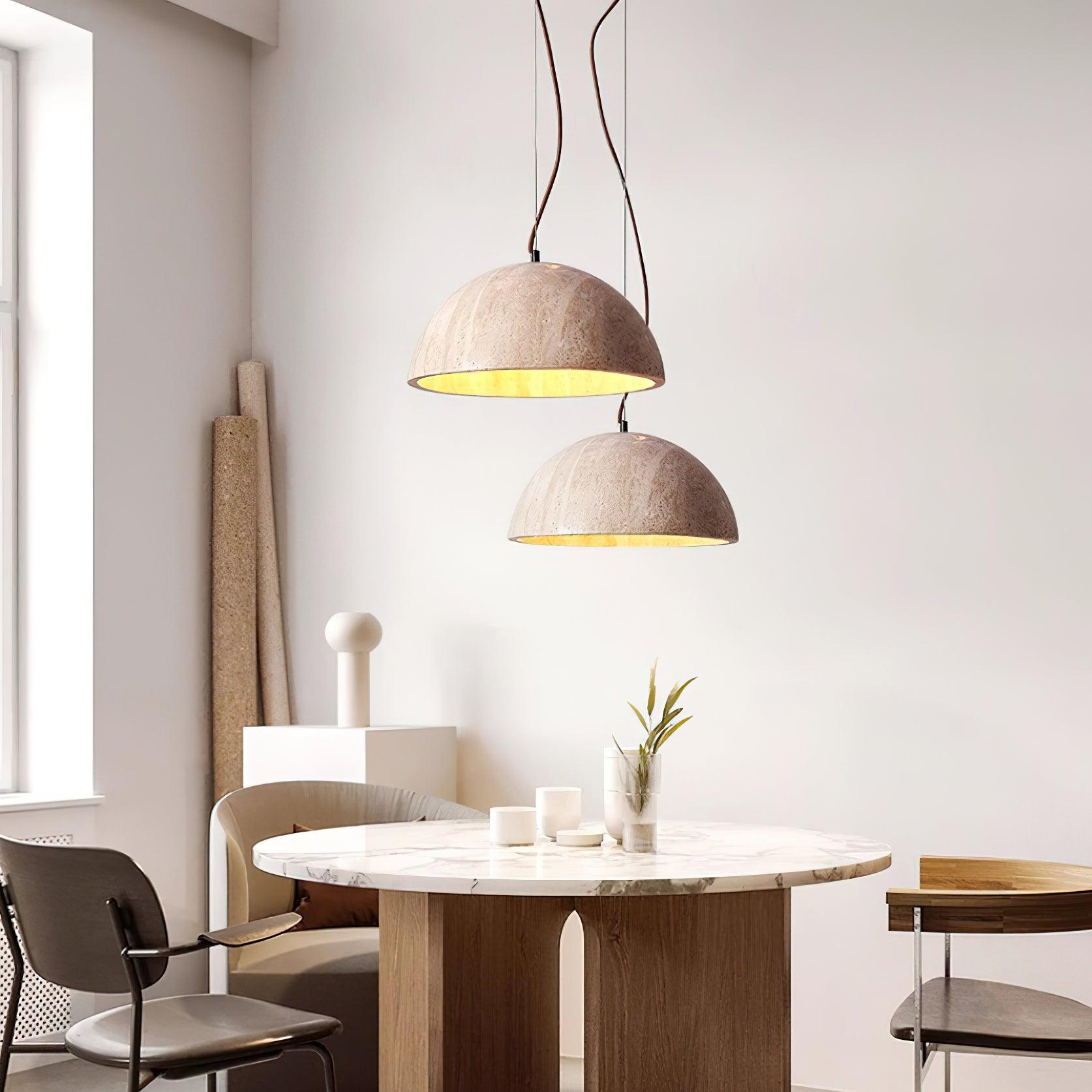 Ritta Pendant Light Travertine Dome Shade Industrial