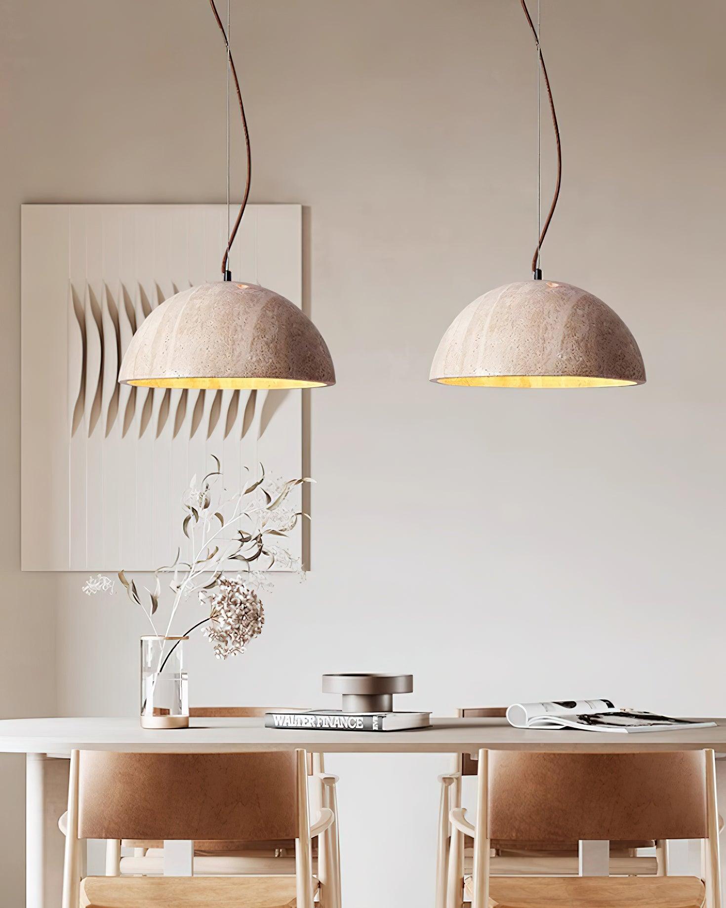 Ritta Pendant Light Travertine Dome Shade Industrial
