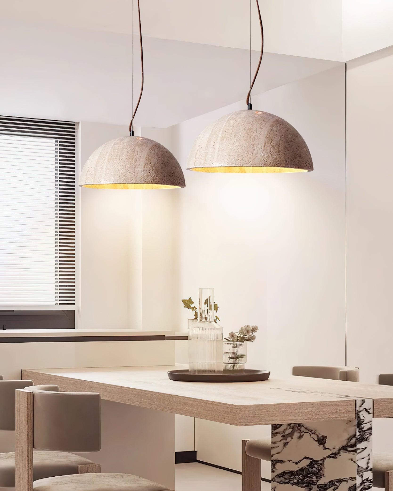 Ritta Pendant Light Travertine Dome Shade Industrial