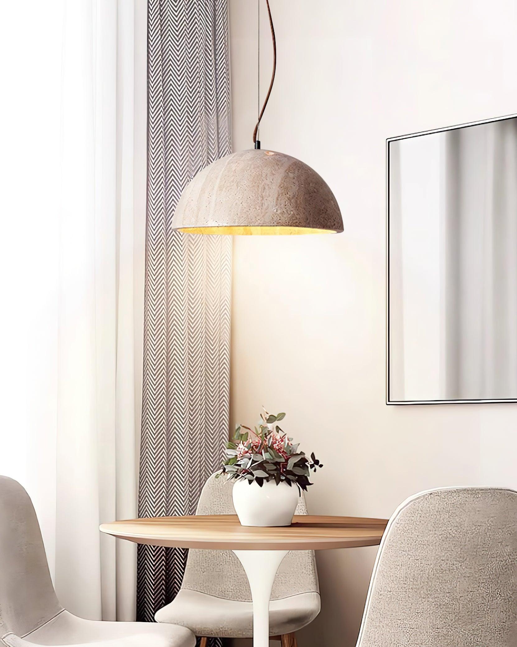 Ritta Pendant Light Travertine Dome Shade Industrial