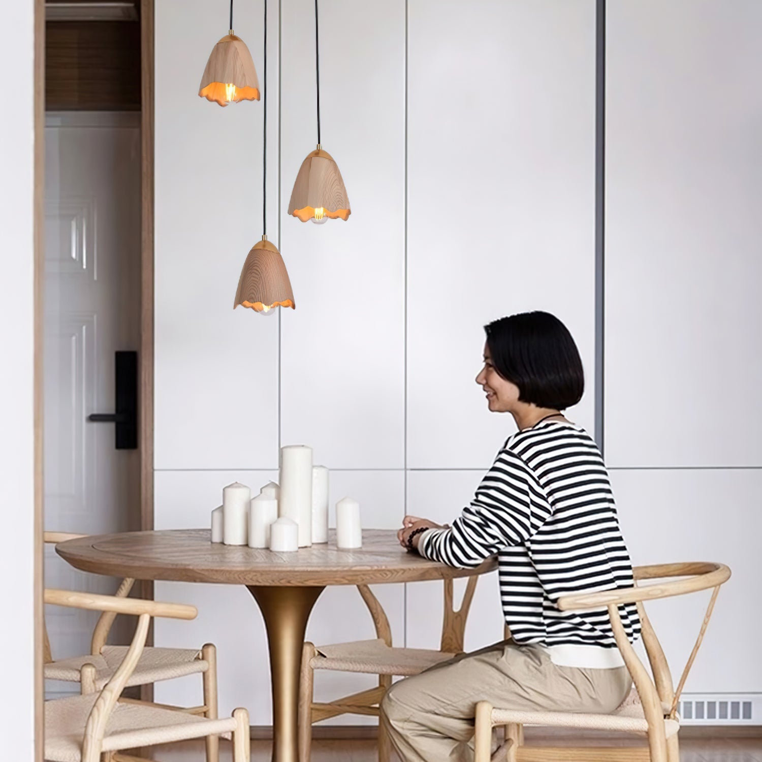 Sartin Modern Minimalist Bell Wood Pendant Lamp-Neutral Decor