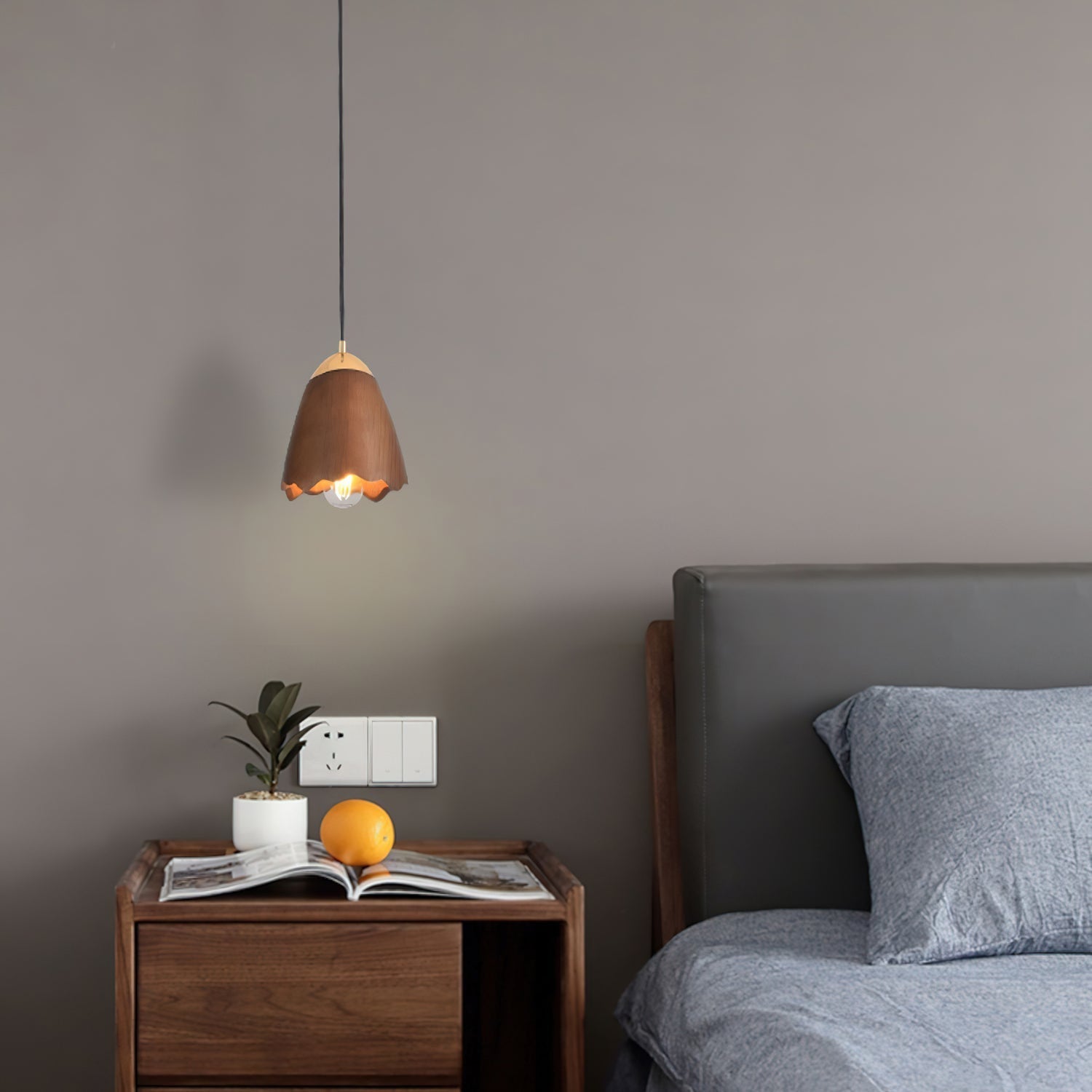 Sartin Modern Minimalist Bell Wood Pendant Lamp-Neutral Decor