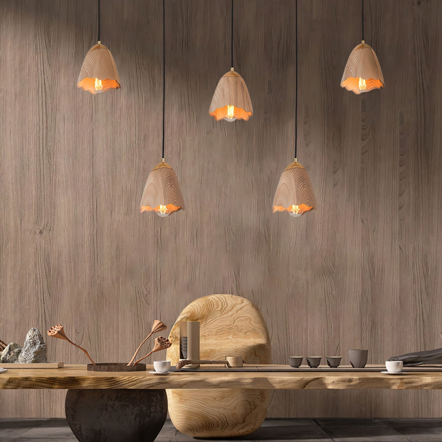 Sartin Modern Minimalist Bell Wood Pendant Lamp-Neutral Decor
