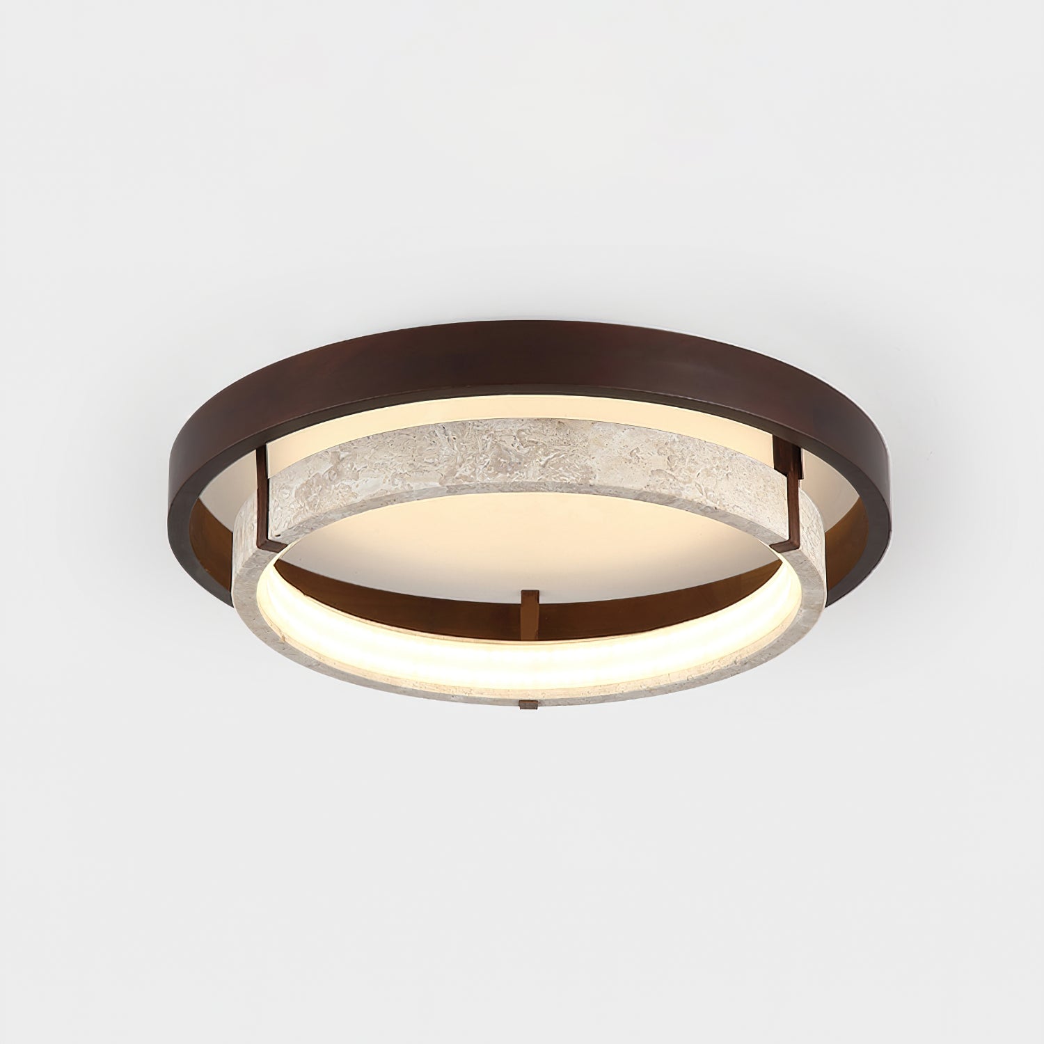 Close-up of the Menine Ceiling Light's natural travertine stone texture.