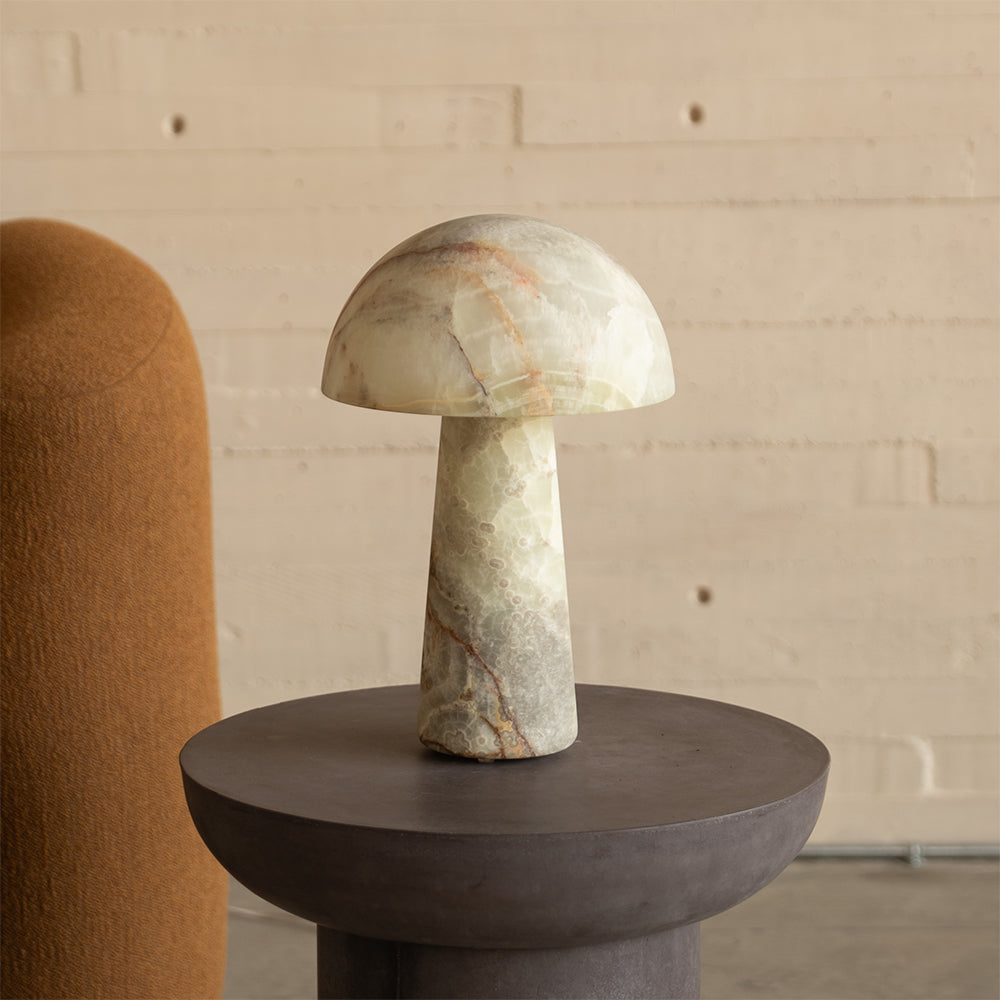 Close-up of the Cyan Onyx lamp body showing its natural patterns.