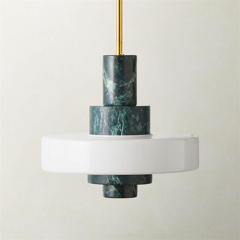 A styled shot of the Mercury Green Marble Pendant Lamp in a contemporary interior.
