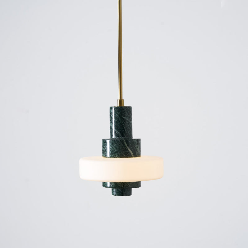 View of the lamp from below, looking up into the illuminated shade.