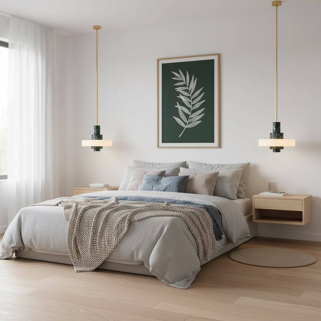 The lamp casting a soft downward light onto a surface.