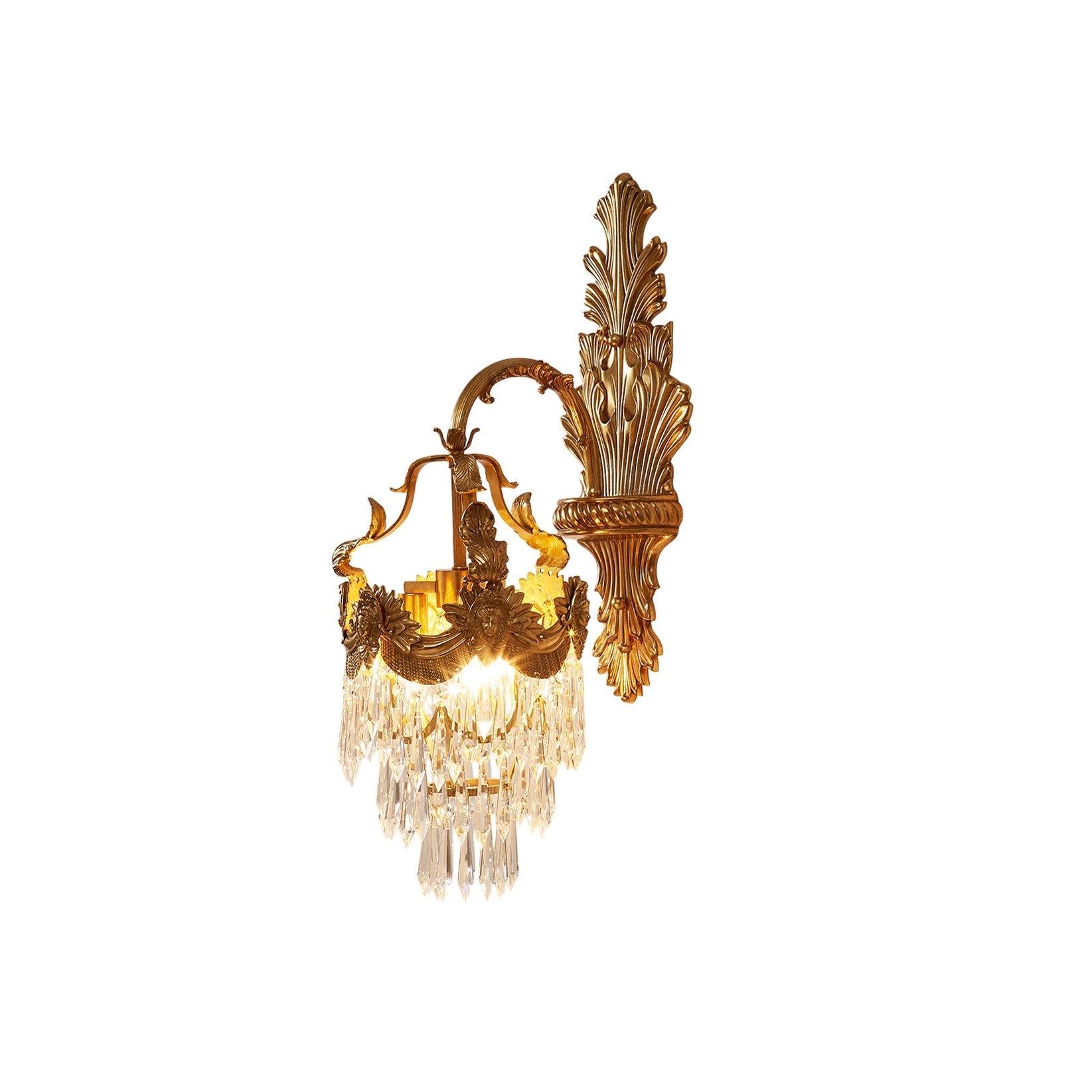 Mesas Brass Wall Lamp with crystal accents on a plain background.