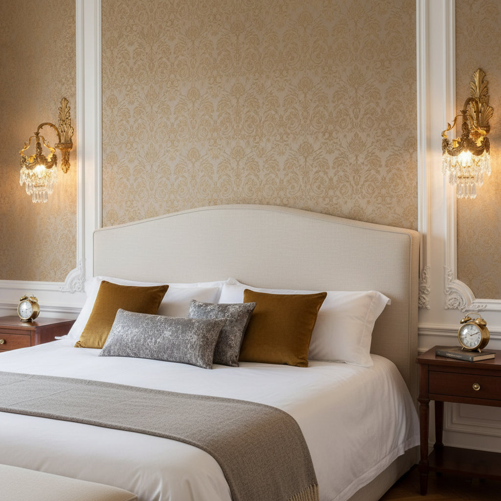 Angled shot of the Mesas Wall Lamp showcasing its brass frame.