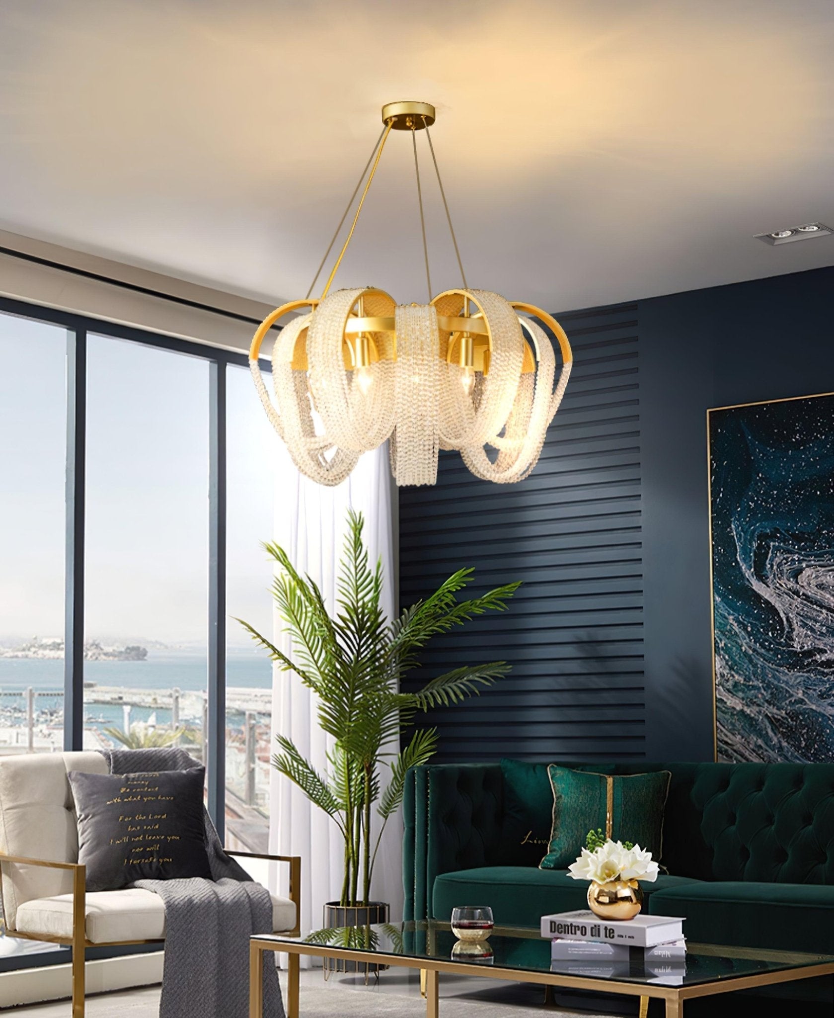 Siv Chandelier Mesh Crystal Gold Waterfall Sparkle-Neutral Decor