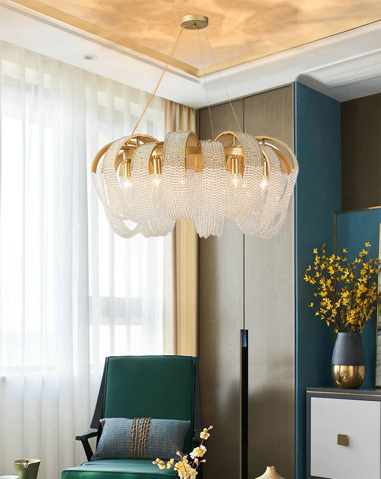 Siv Chandelier Mesh Crystal Gold Waterfall Sparkle-Neutral Decor