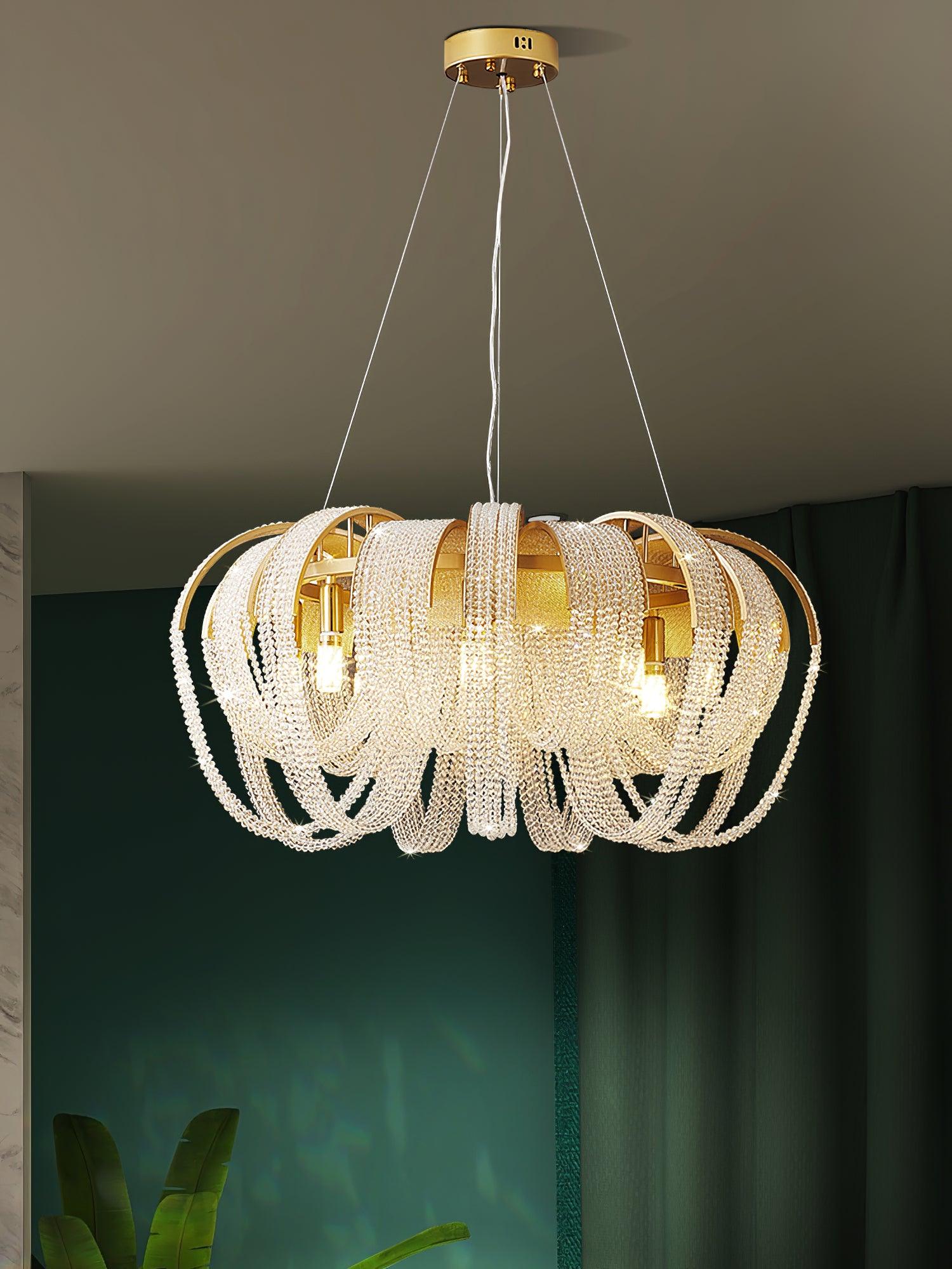 Siv Chandelier Mesh Crystal Gold Waterfall Sparkle-Neutral Decor