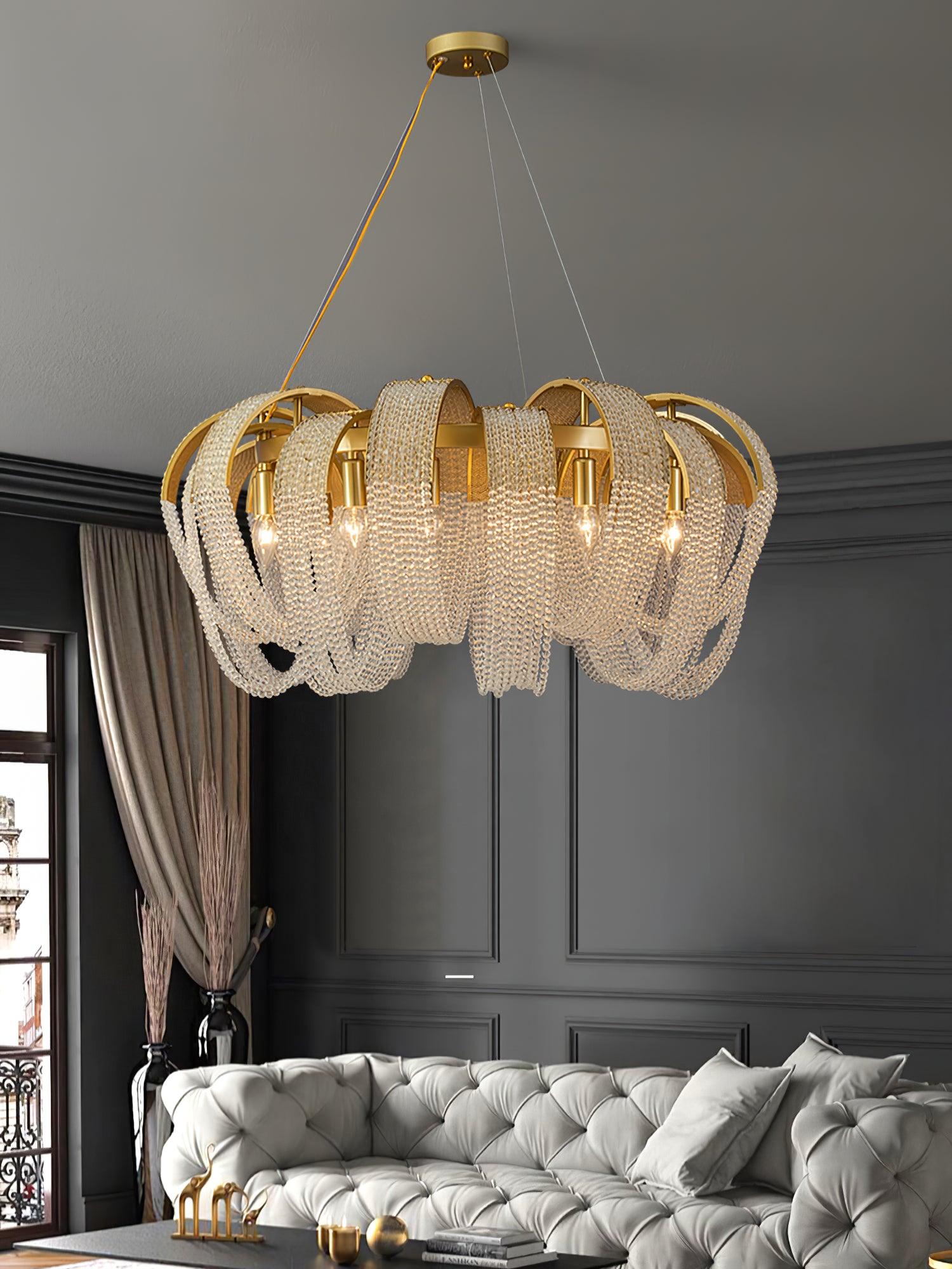 Siv Chandelier Mesh Crystal Gold Waterfall Sparkle-Neutral Decor