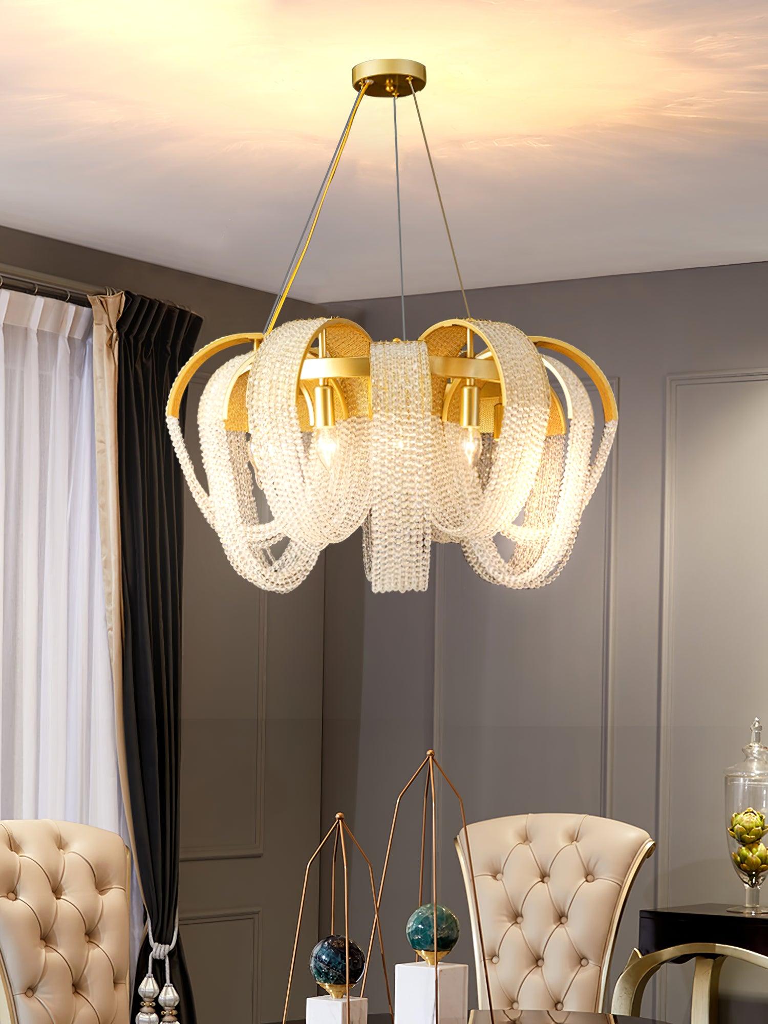 Siv Chandelier Mesh Crystal Gold Waterfall Sparkle-Neutral Decor