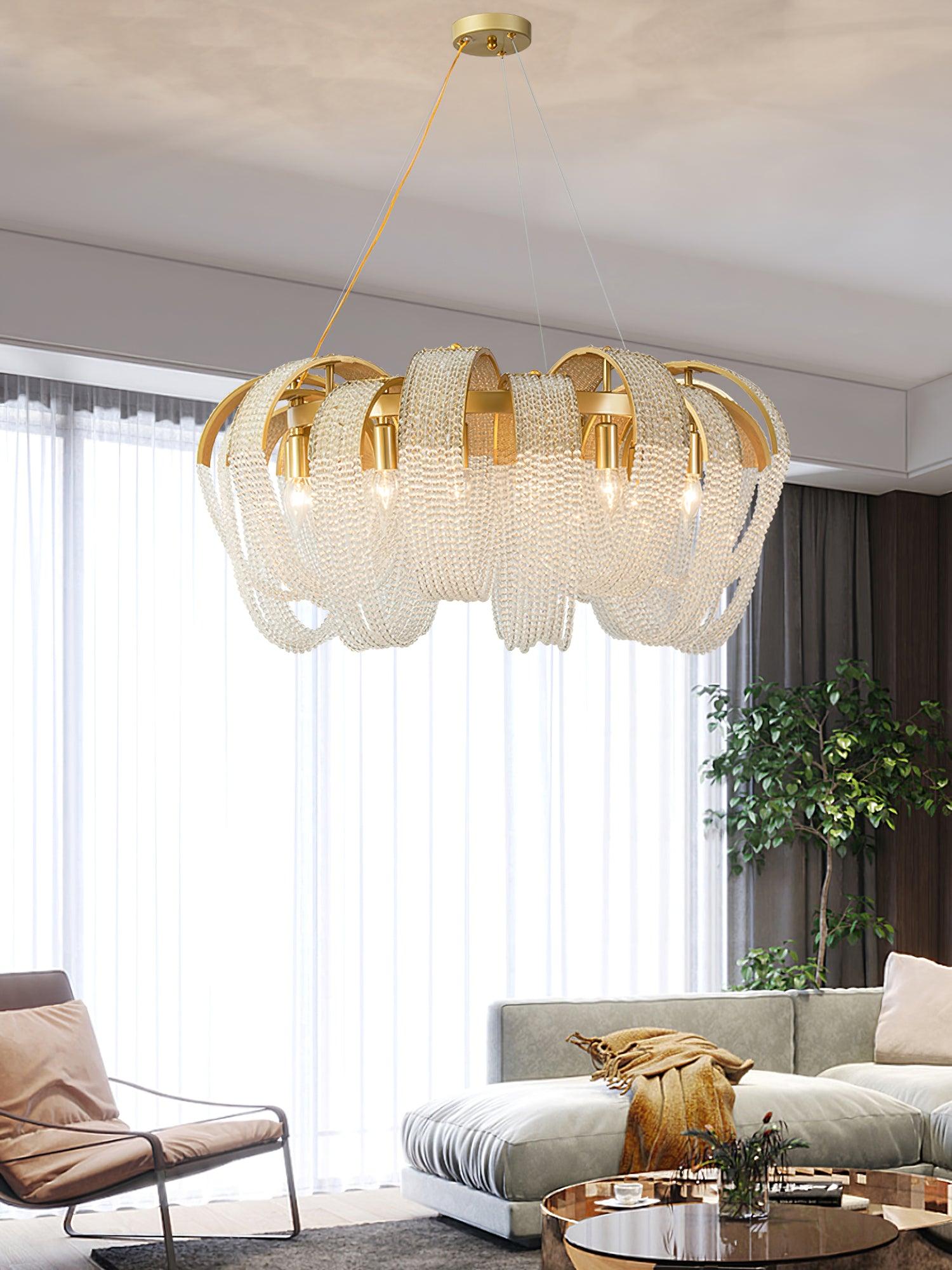 Siv Chandelier Mesh Crystal Gold Waterfall Sparkle-Neutral Decor