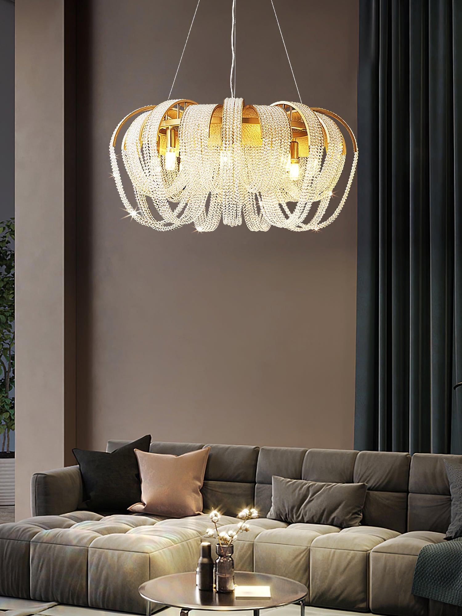 Siv Chandelier Mesh Crystal Gold Waterfall Sparkle-Neutral Decor