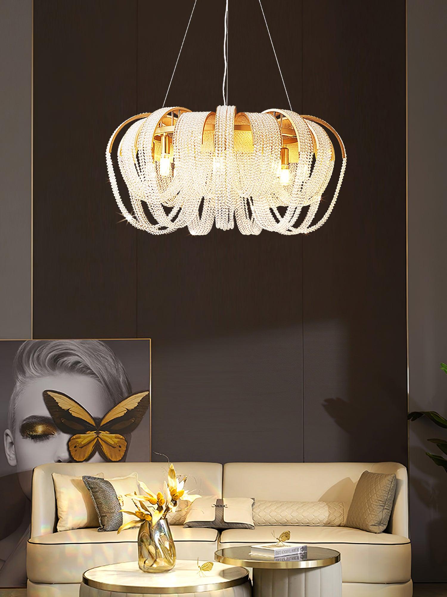 Siv Chandelier Mesh Crystal Gold Waterfall Sparkle-Neutral Decor