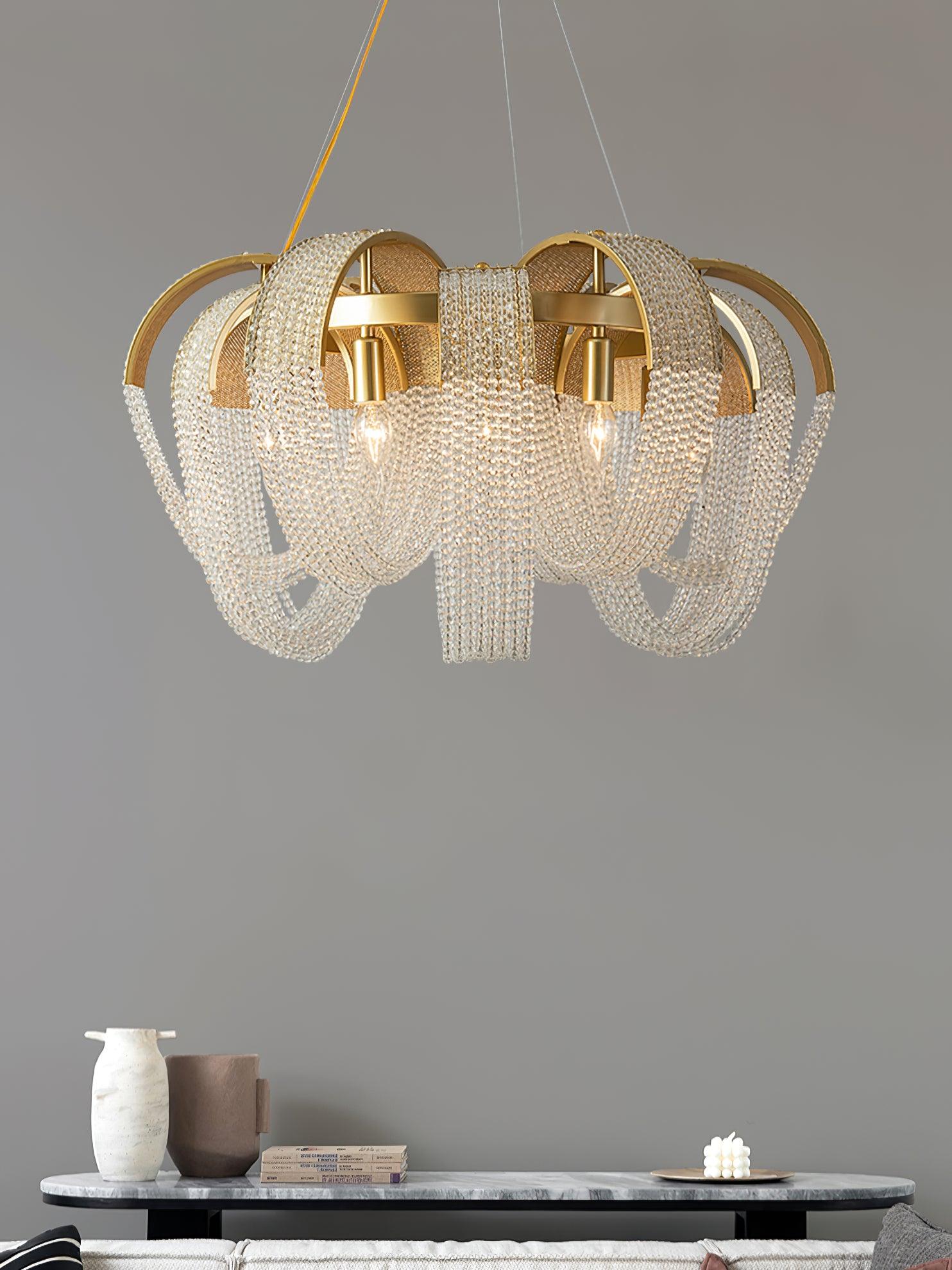 Siv Chandelier Mesh Crystal Gold Waterfall Sparkle-Neutral Decor