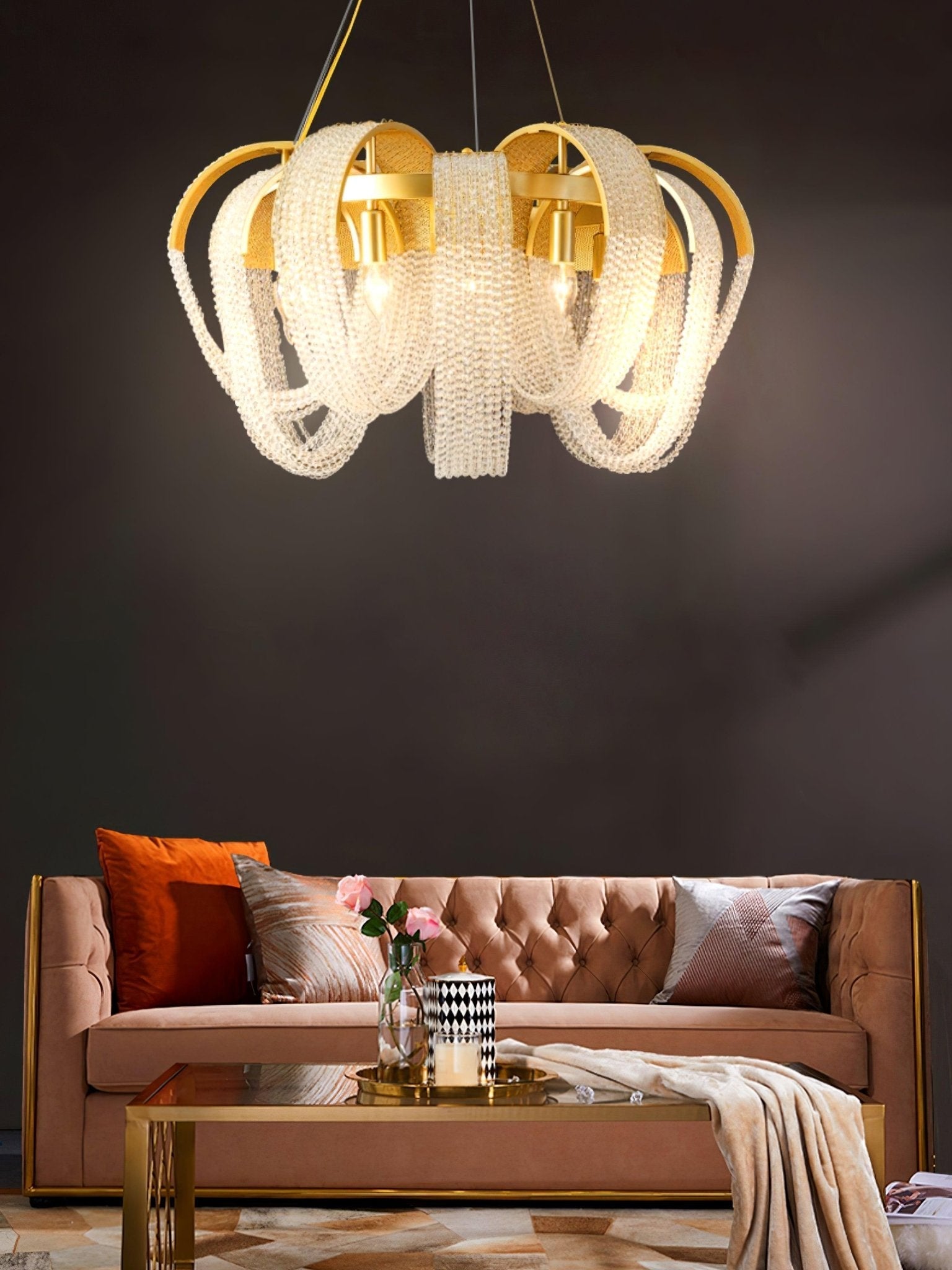 Siv Chandelier Mesh Crystal Gold Waterfall Sparkle-Neutral Decor