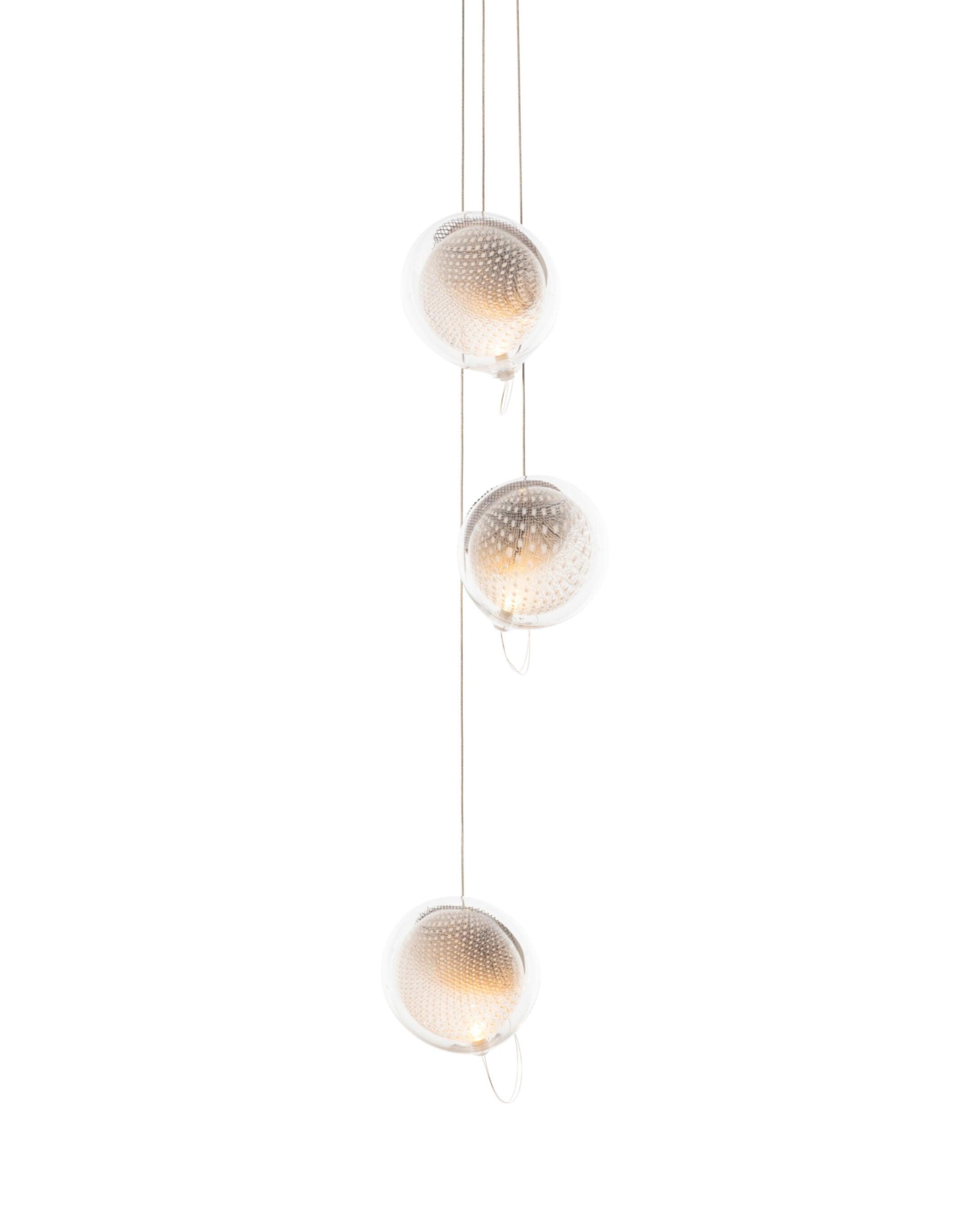 Chandelier Mesh Glass Orbs Cluster Metal Frame Modern Minimalist