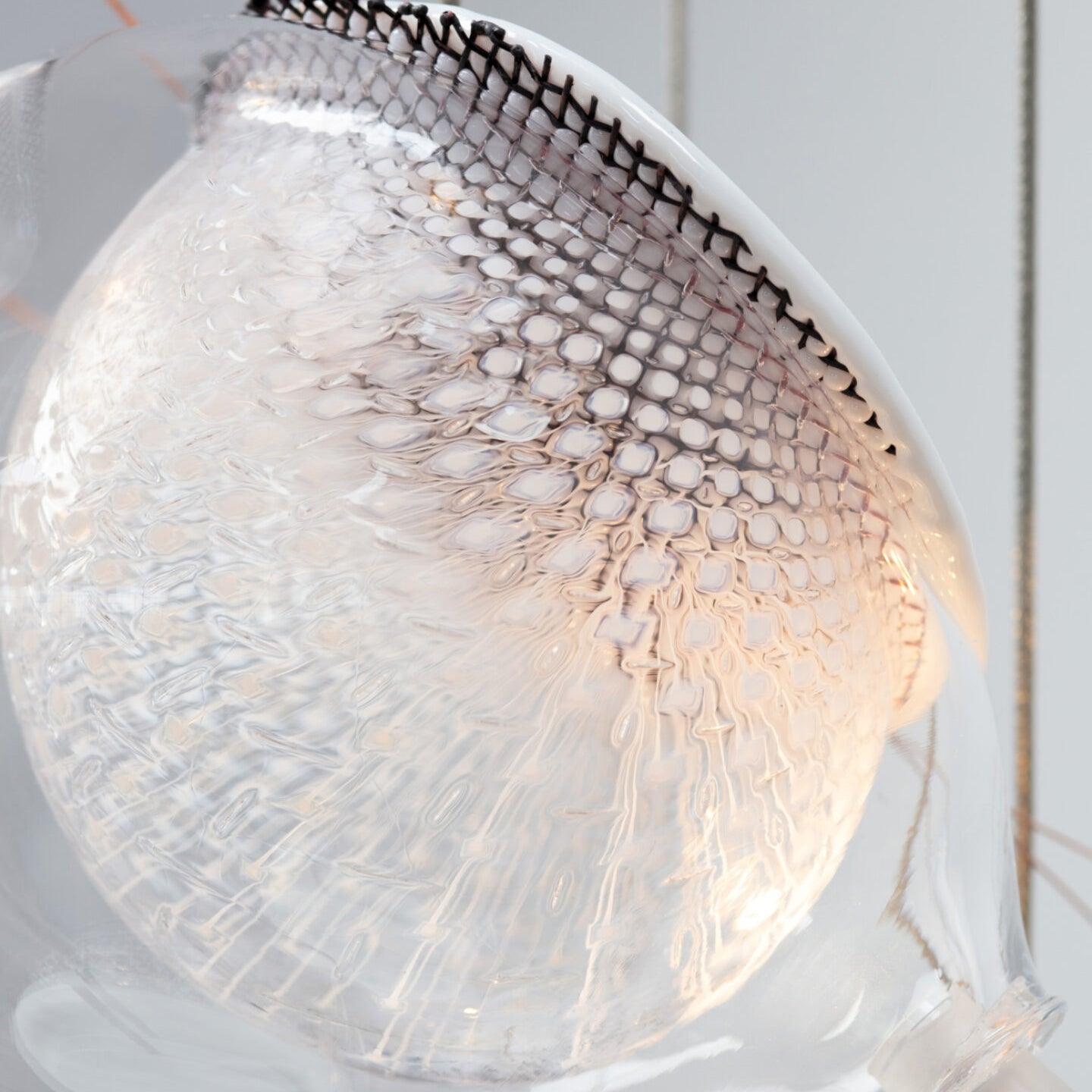 Chandelier Mesh Glass Orbs Cluster Metal Frame Modern Minimalist