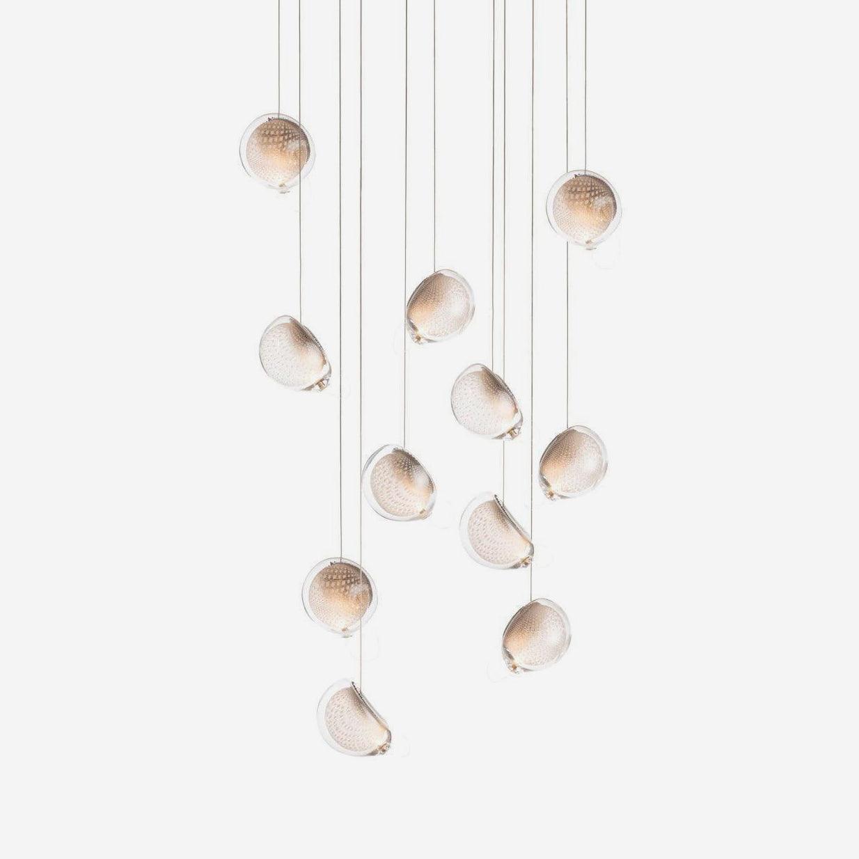 Chandelier Mesh Glass Orbs Cluster Metal Frame Modern Minimalist