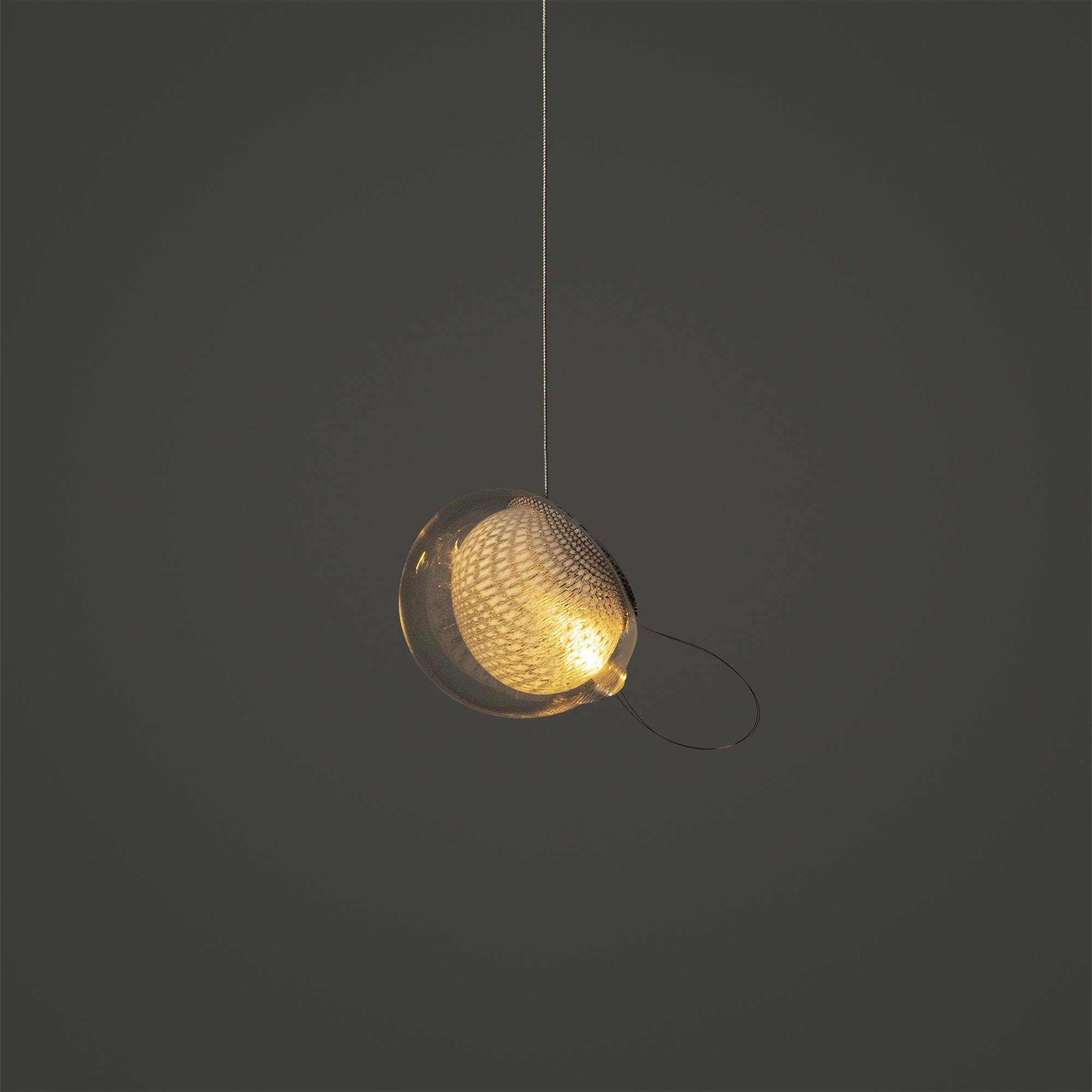 Chandelier Mesh Glass Orbs Cluster Metal Frame Modern Minimalist