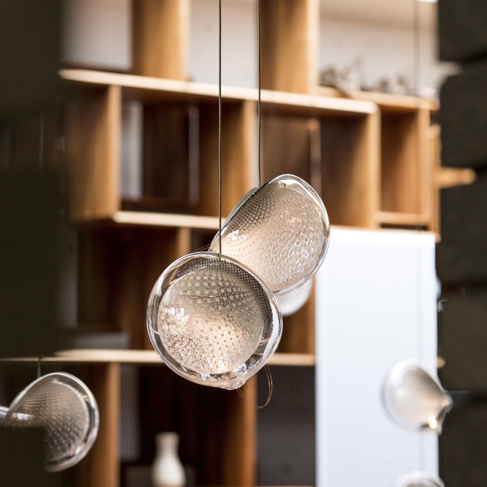 Chandelier Mesh Glass Orbs Cluster Metal Frame Modern Minimalist