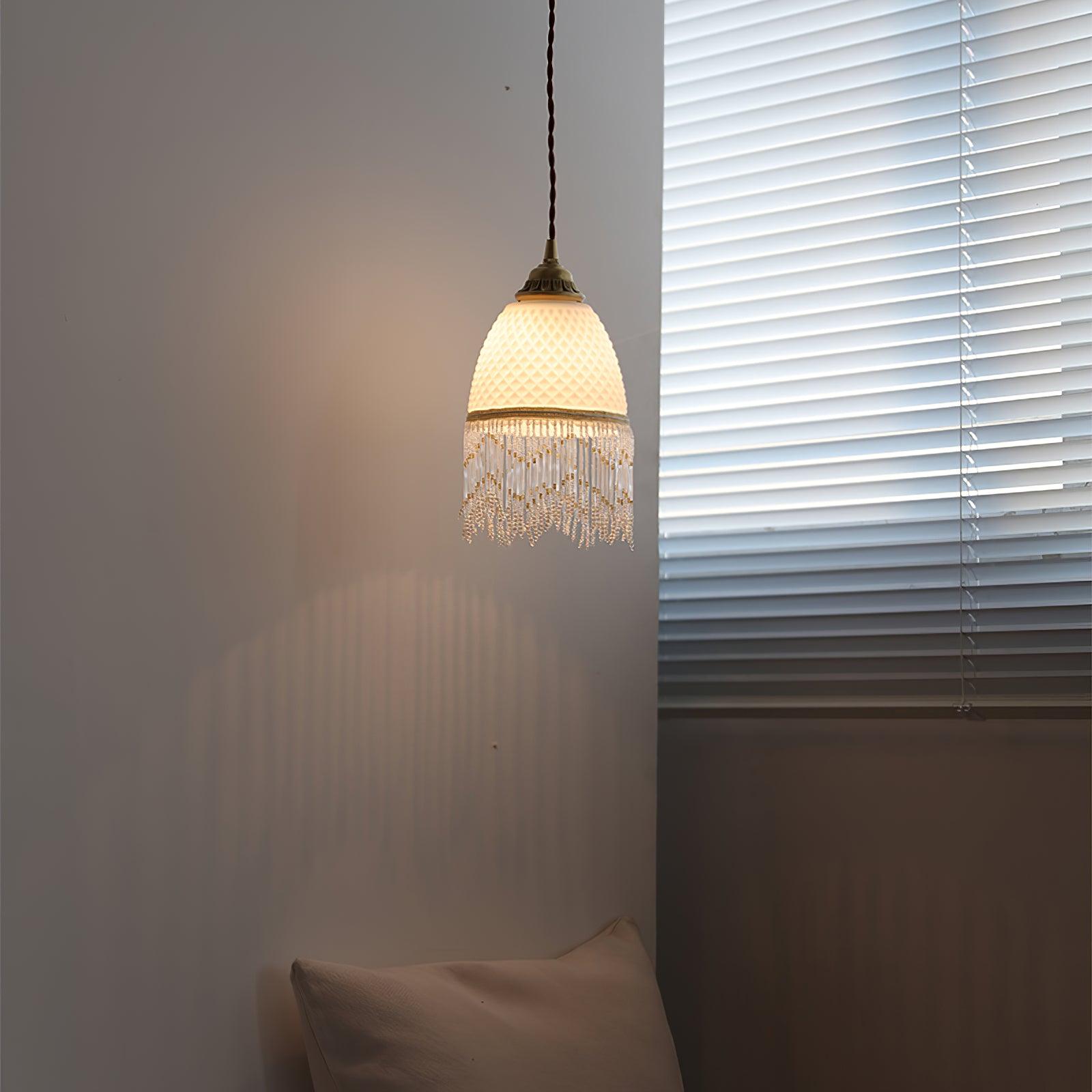 Mesh Tassel Glass Pendant Light-Neutral Decor