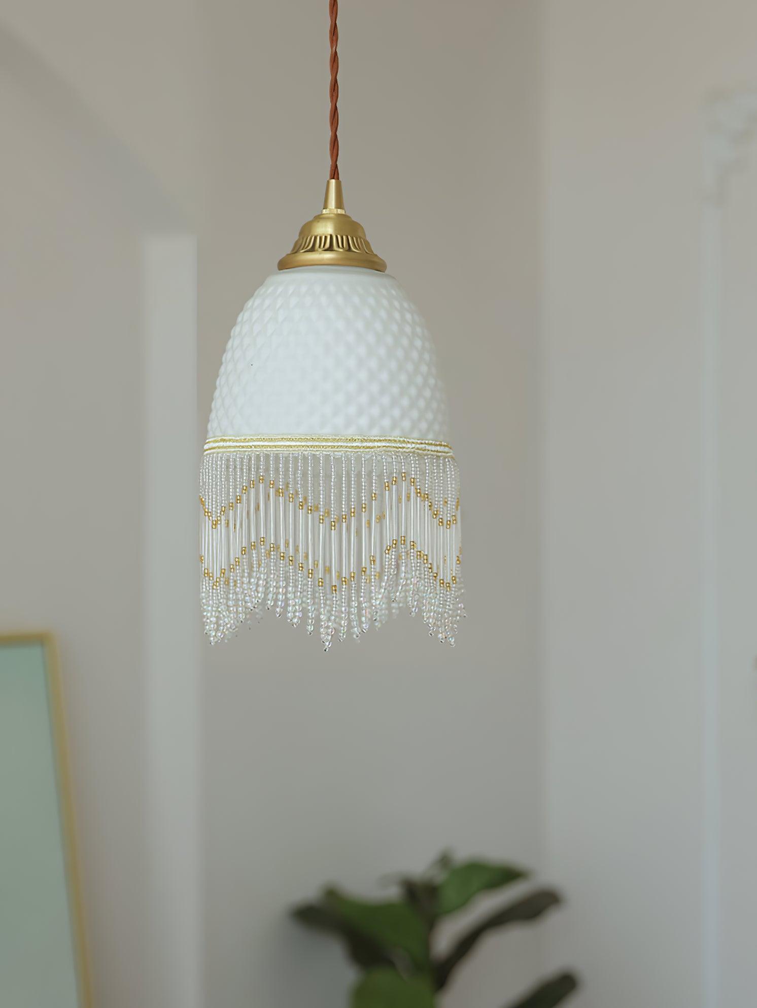 Mesh Tassel Glass Pendant Light-Neutral Decor