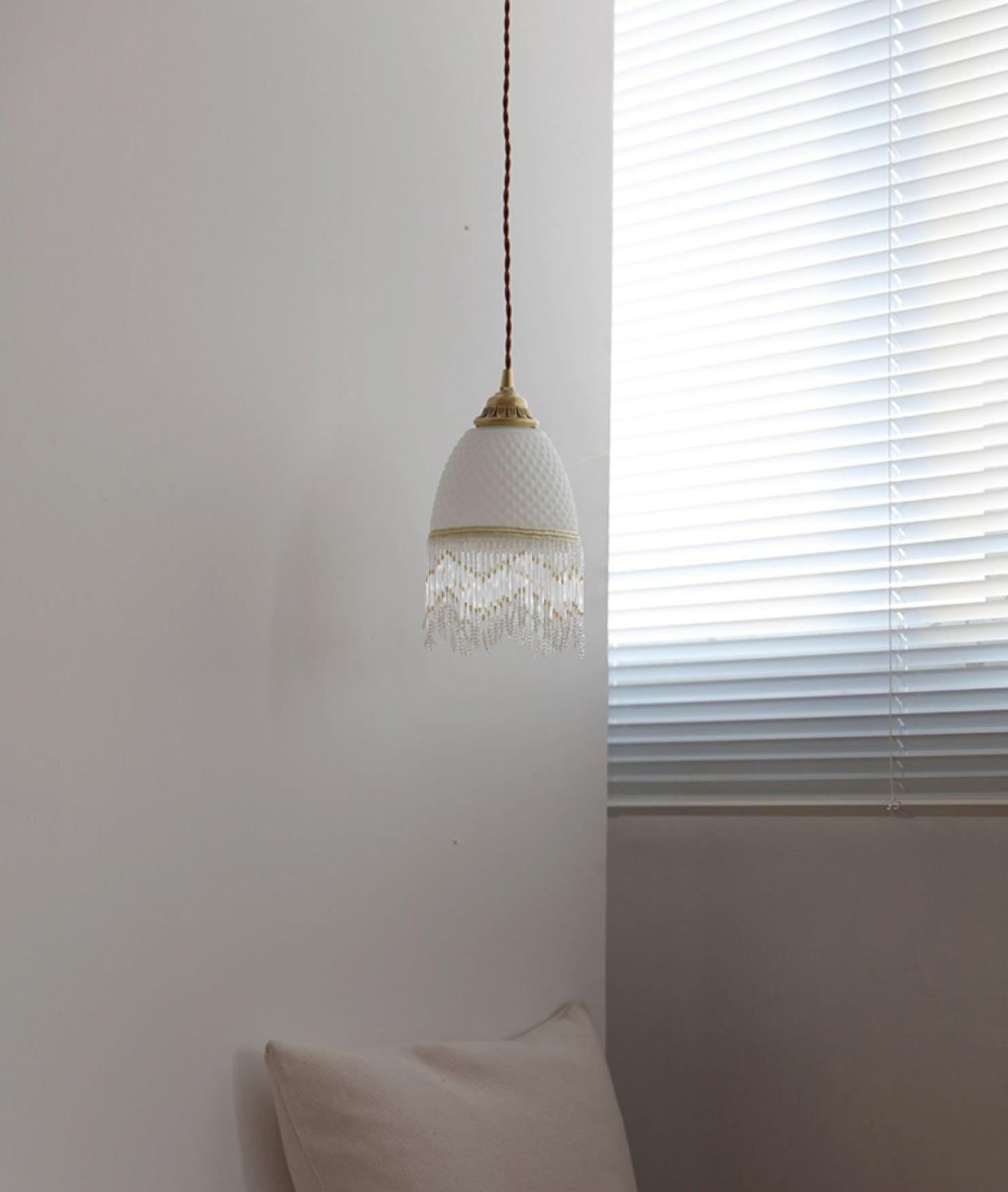 Mesh Tassel Glass Pendant Light-Neutral Decor