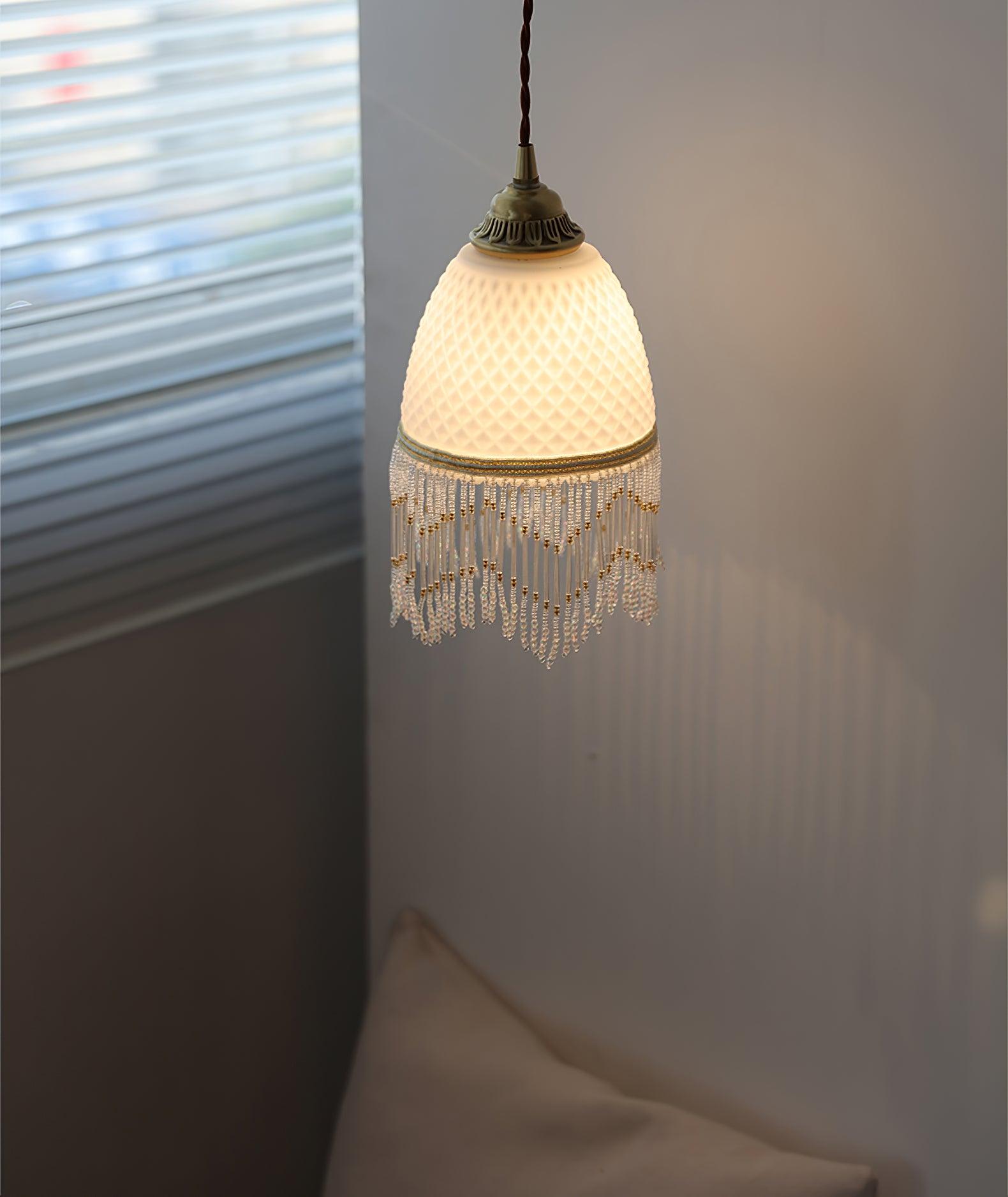 Mesh Tassel Glass Pendant Light-Neutral Decor