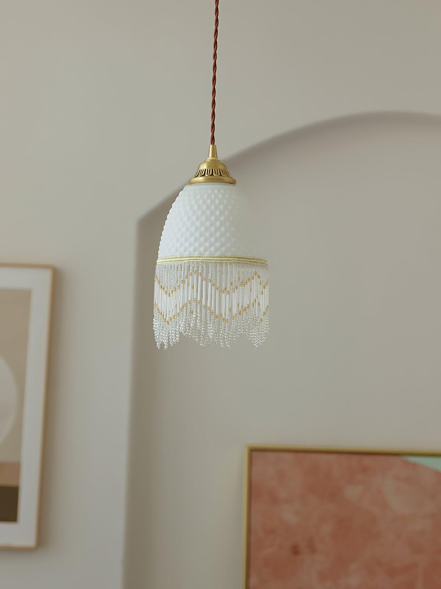 Mesh Tassel Glass Pendant Light-Neutral Decor