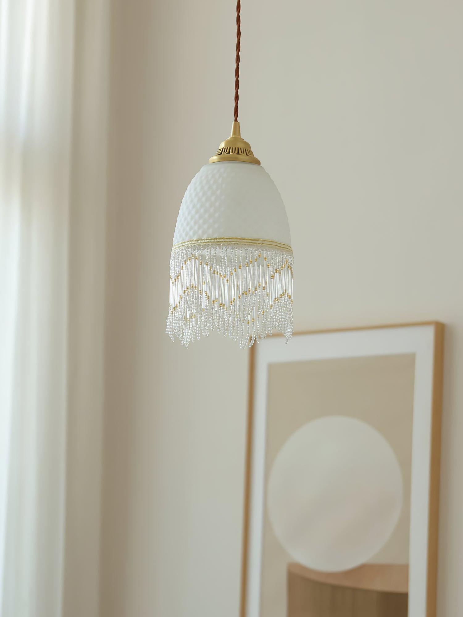 Mesh Tassel Glass Pendant Light-Neutral Decor