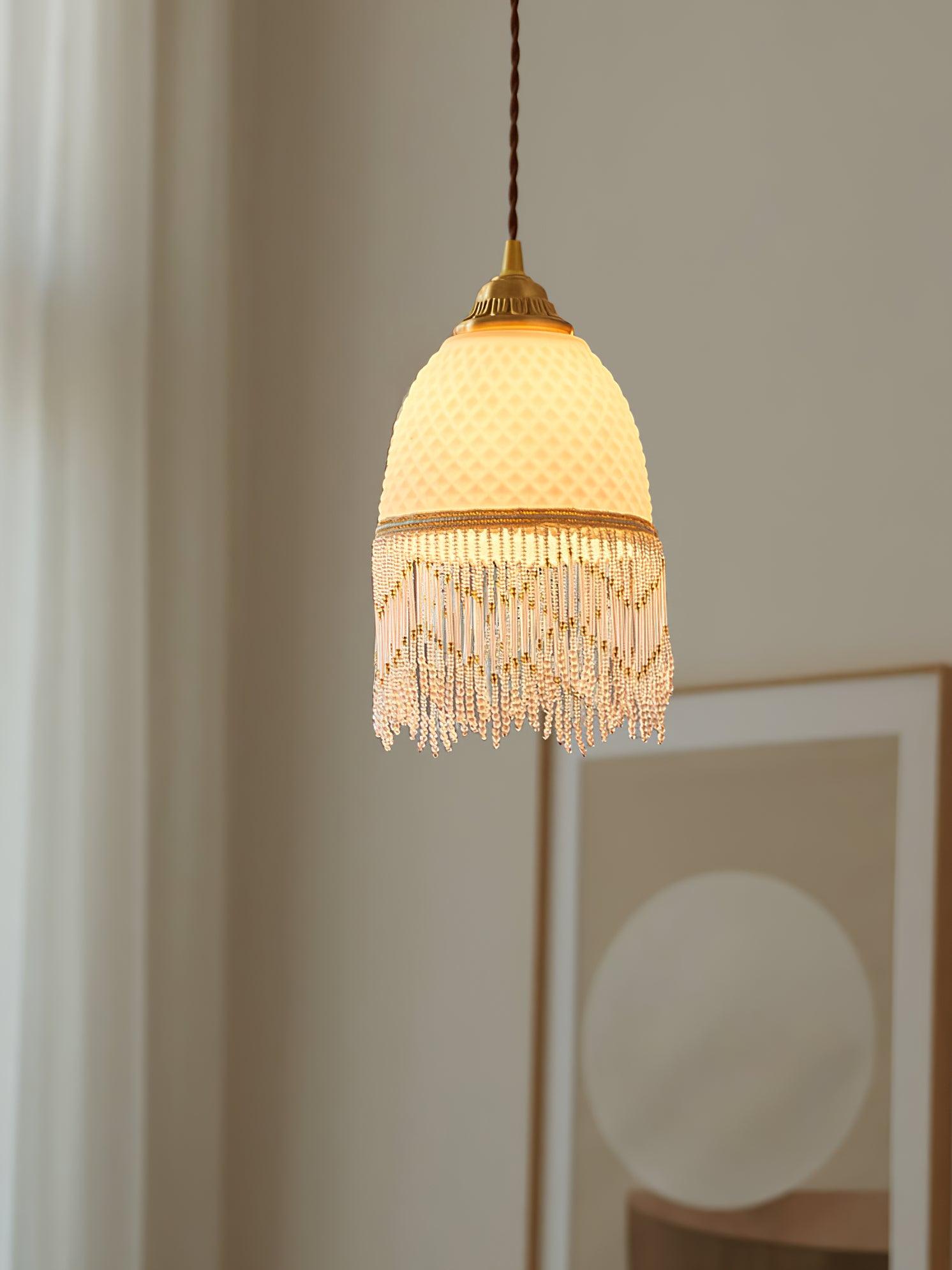 Mesh Tassel Glass Pendant Light-Neutral Decor