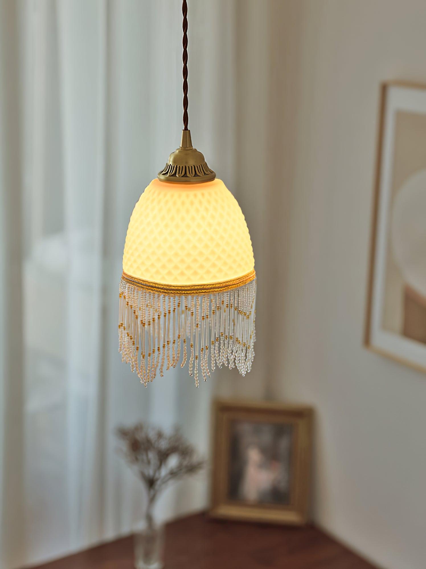 Mesh Tassel Glass Pendant Light-Neutral Decor