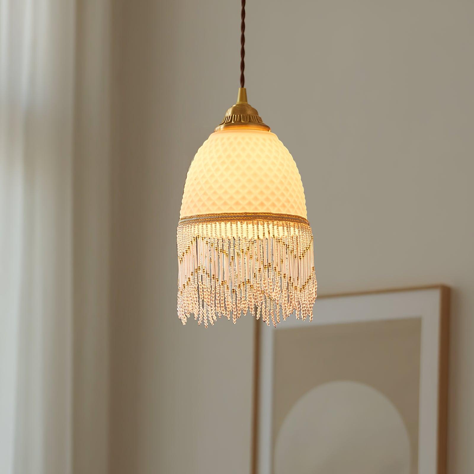 Mesh Tassel Glass Pendant Light-Neutral Decor