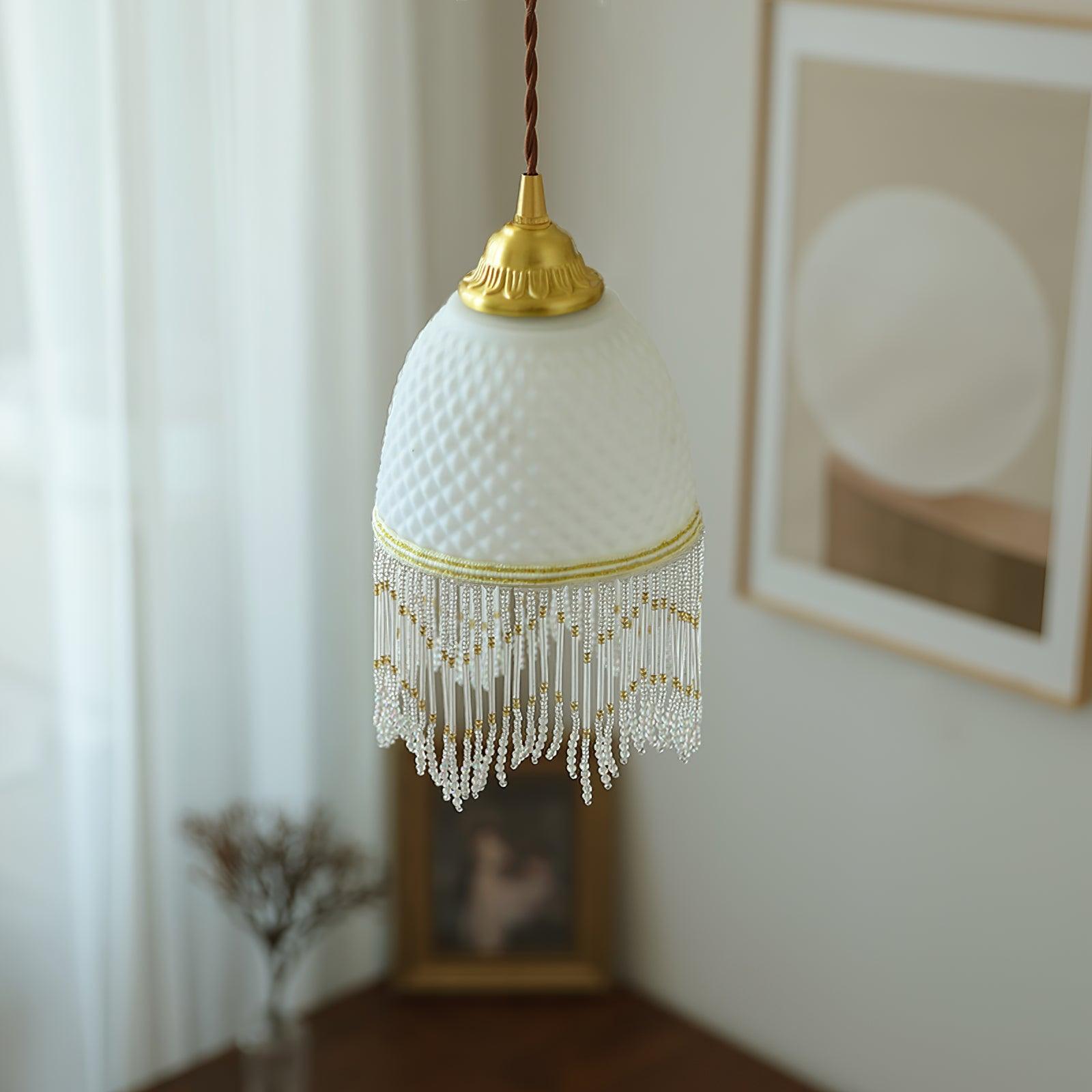 Mesh Tassel Glass Pendant Light-Neutral Decor