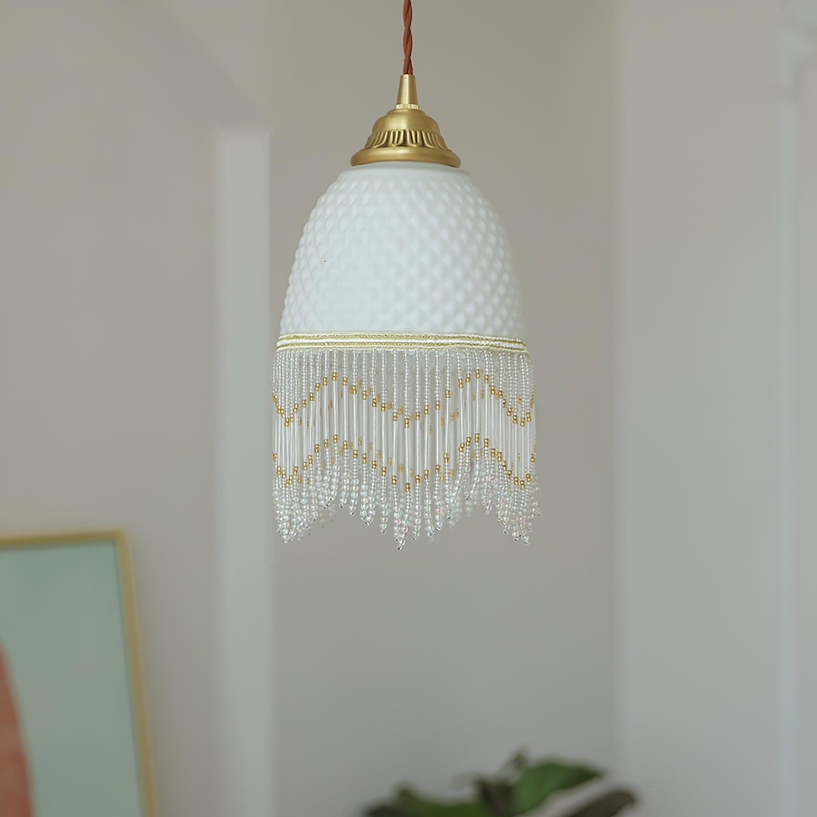 Mesh Tassel Glass Pendant Light-Neutral Decor