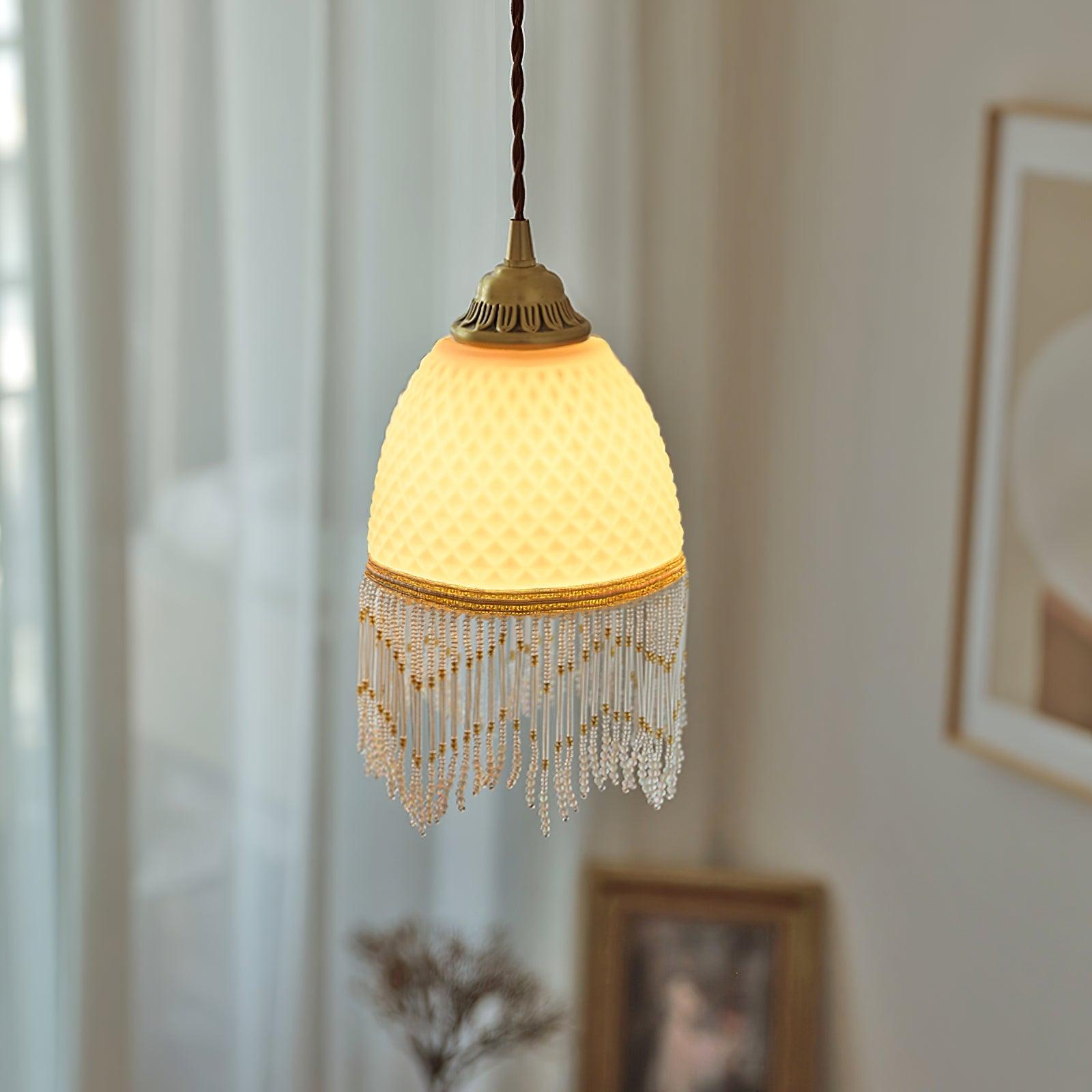 Mesh Tassel Glass Pendant Light-Neutral Decor