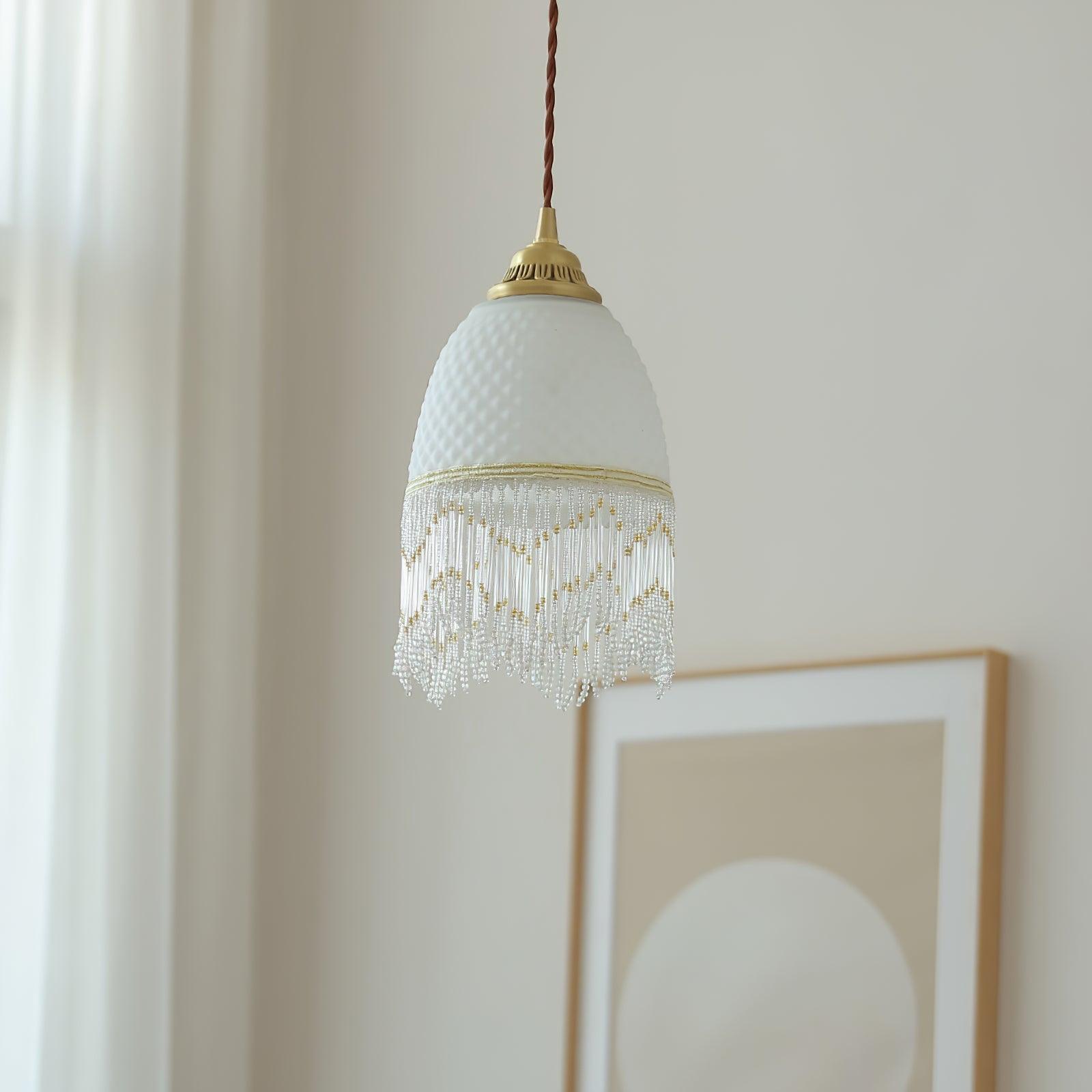 Mesh Tassel Glass Pendant Light-Neutral Decor