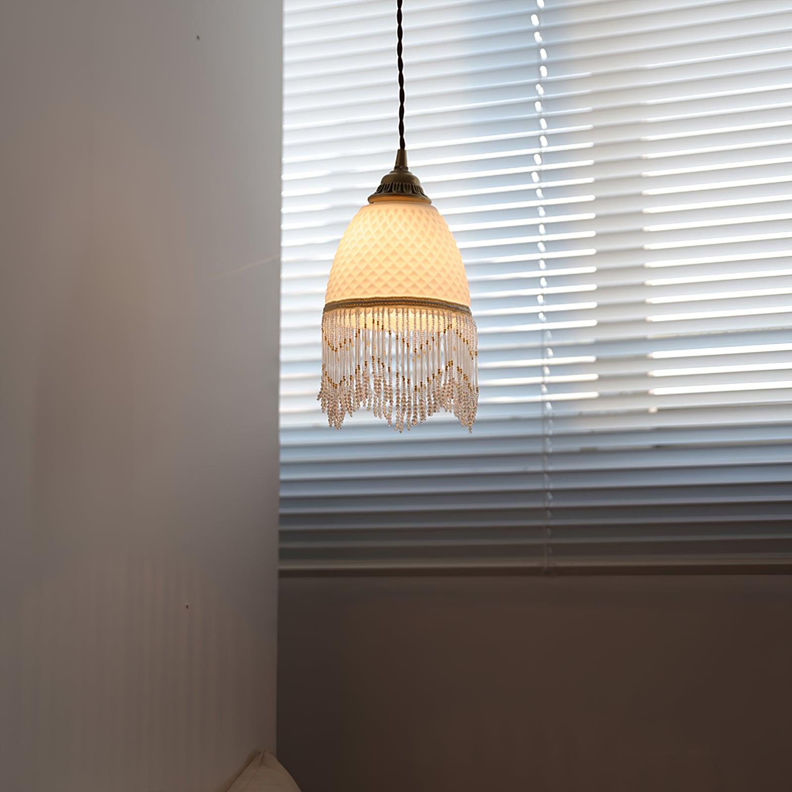 Mesh Tassel Glass Pendant Light-Neutral Decor