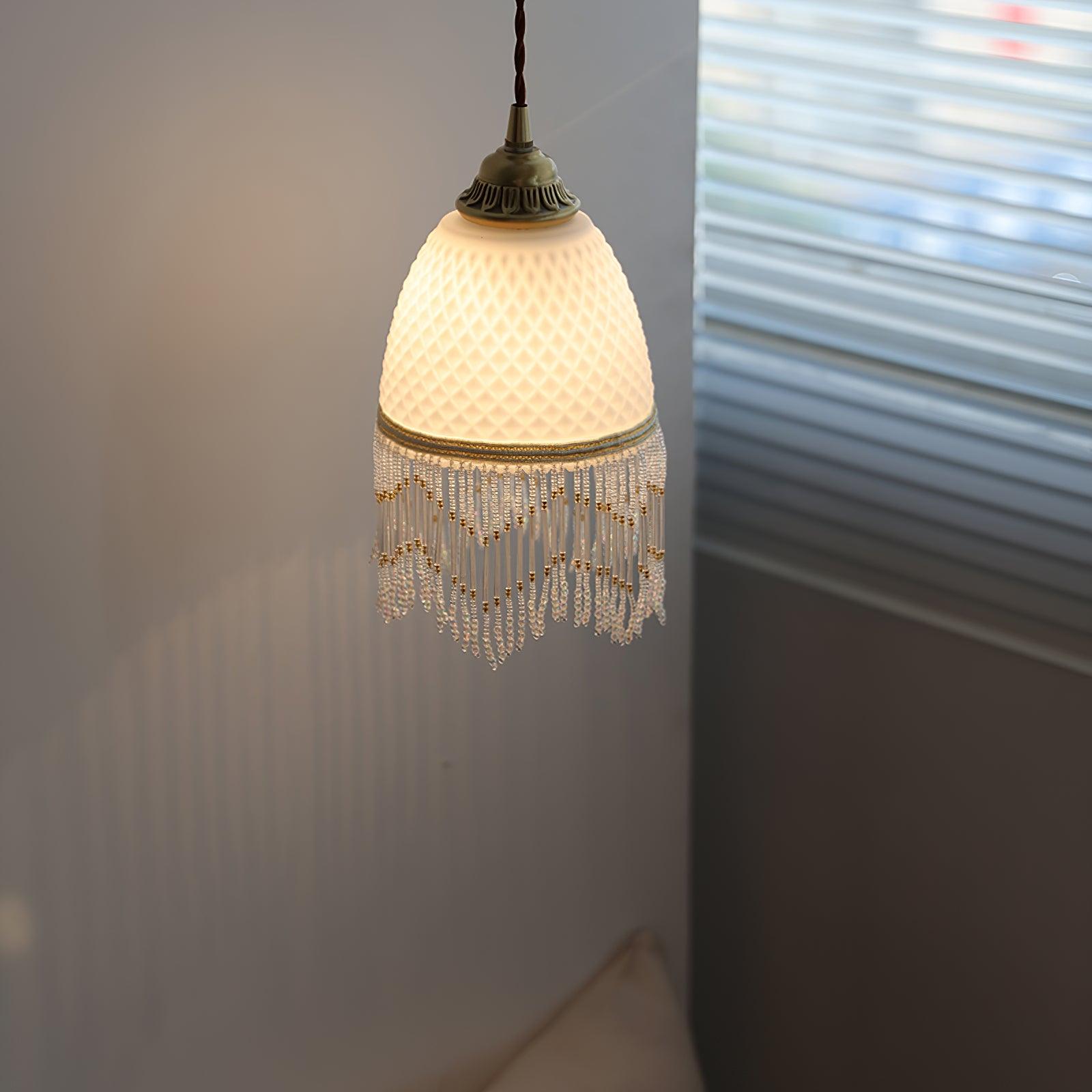 Mesh Tassel Glass Pendant Light-Neutral Decor