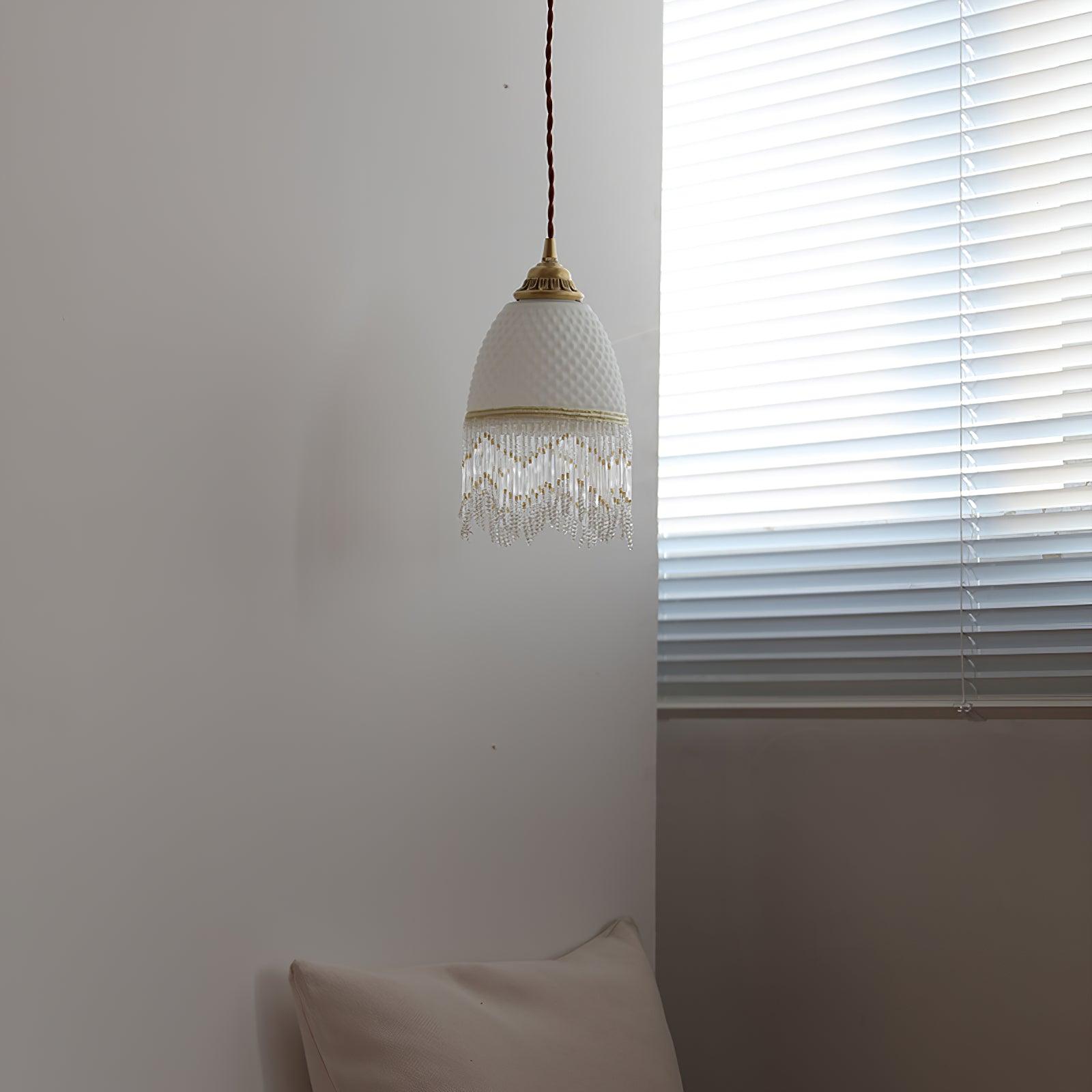 Mesh Tassel Glass Pendant Light-Neutral Decor