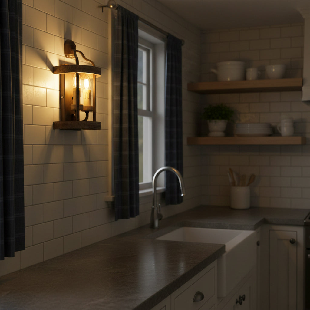 Lifestyle image of the Messina Wall Lamp in a kitchen setting.